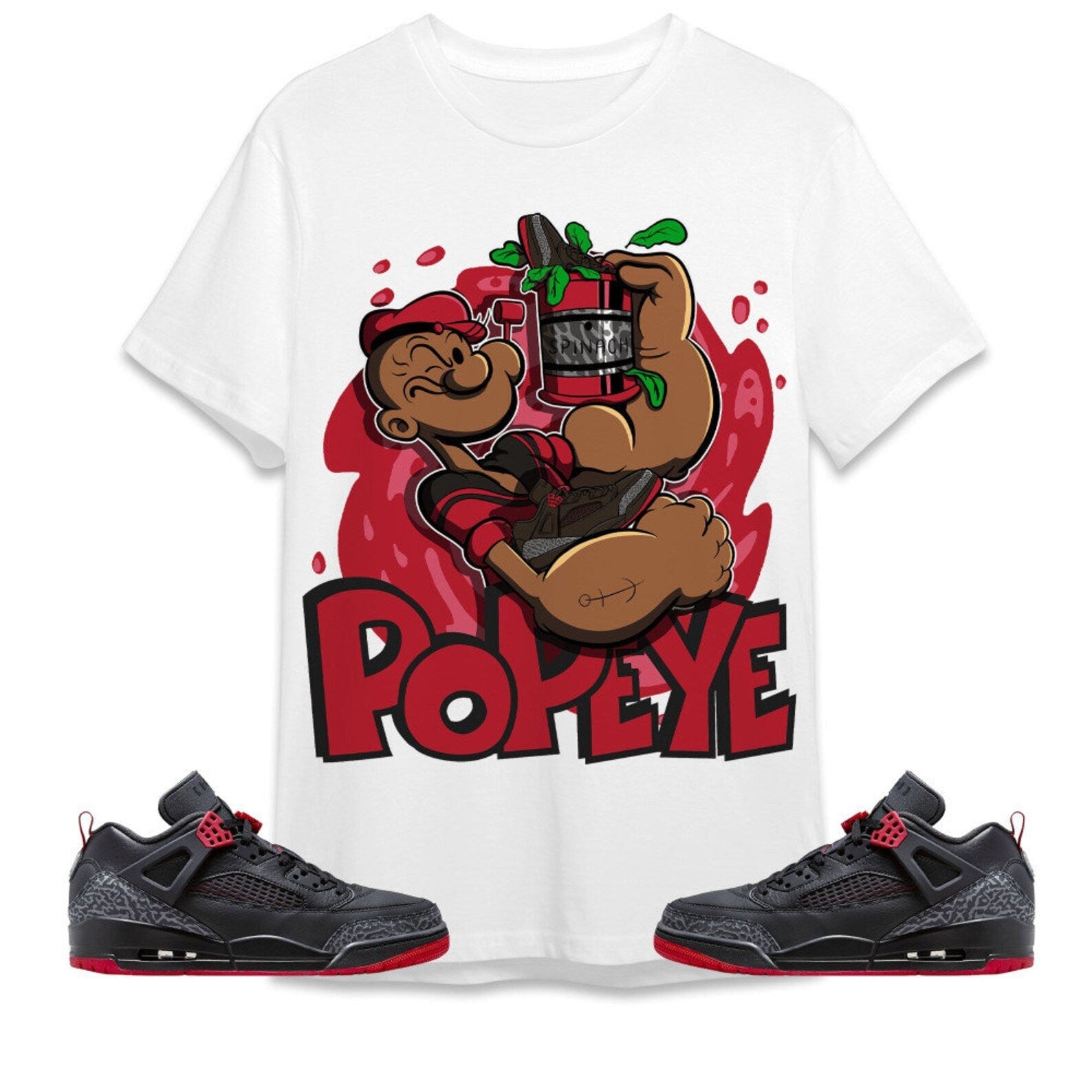 The Sailor Man Sneaker Unisex Tees Jordan Spizike Low Bred to match Sneaker, Outfit back to school graphic tees T-Shirt, Sneaker Match Tee