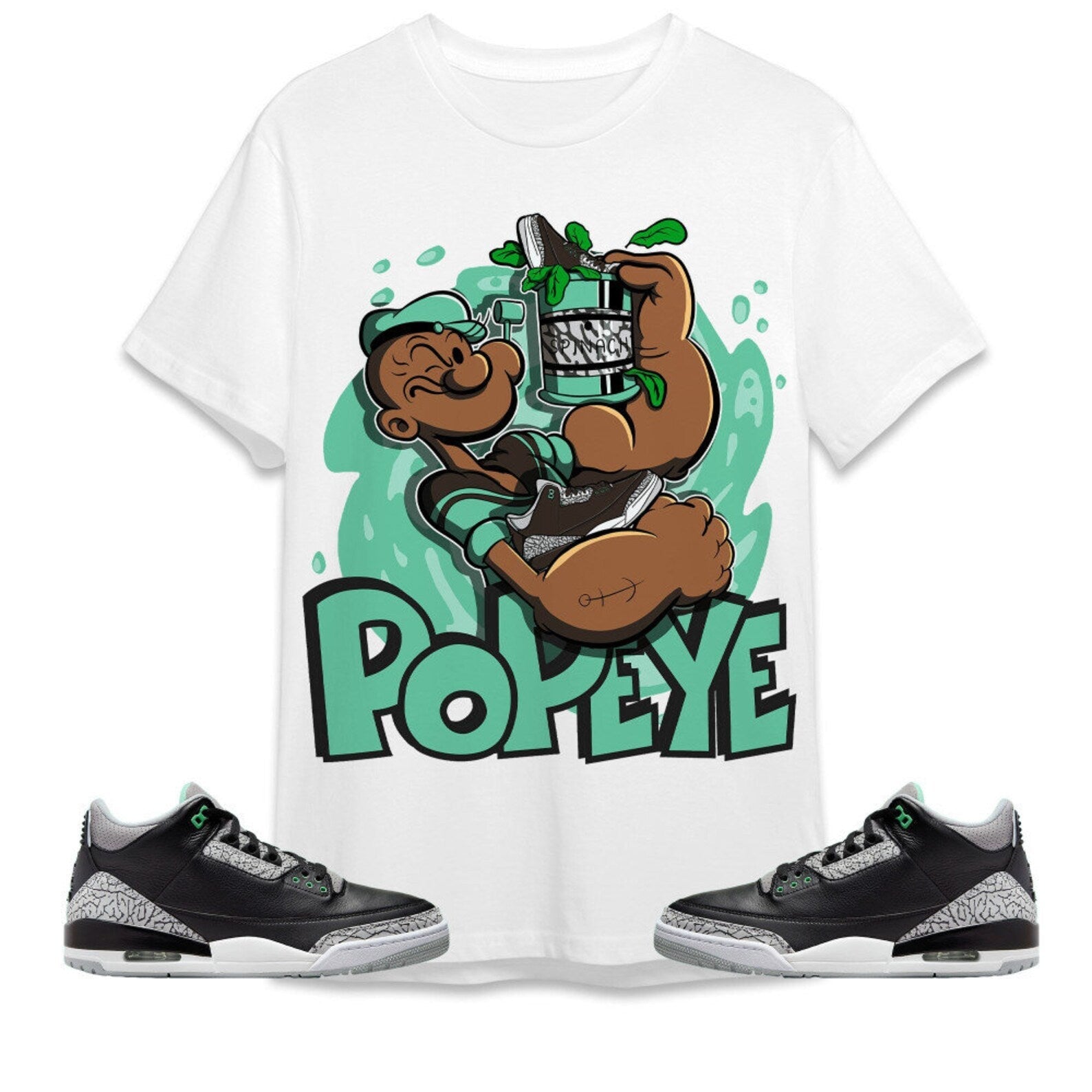 The Sailor Man Sneaker Unisex Tees Jordan 3 Green Glow to match Sneaker, Outfit back to school graphic tees T-Shirt, Sneaker Match Tee