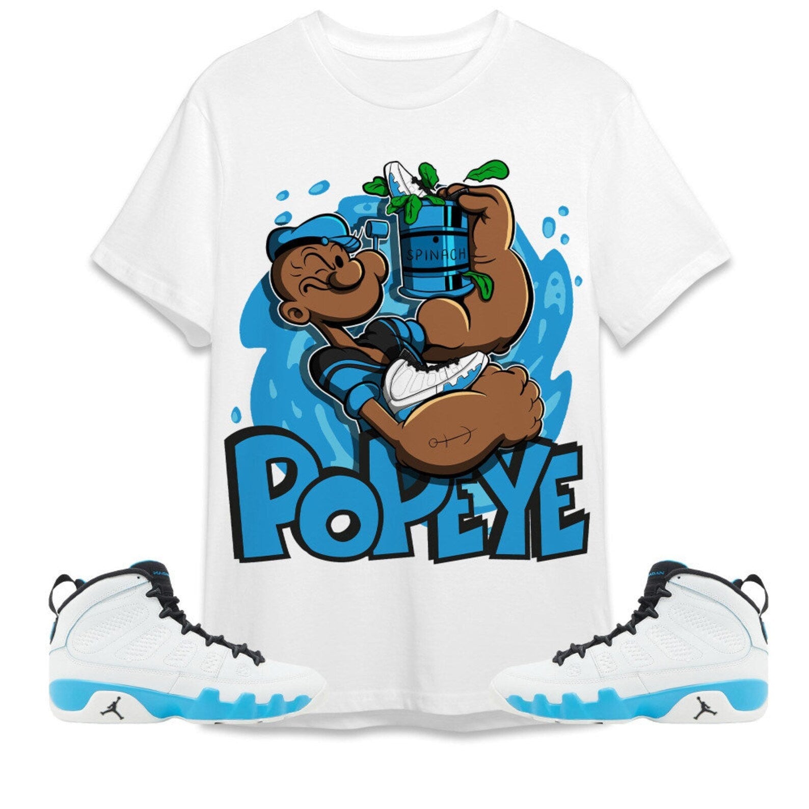 The Sailor Man Sneaker Unisex Tees Jordan 9 Powder Blue to match Sneaker, Outfit back to school graphic tees T-Shirt, Sneaker Match Tee