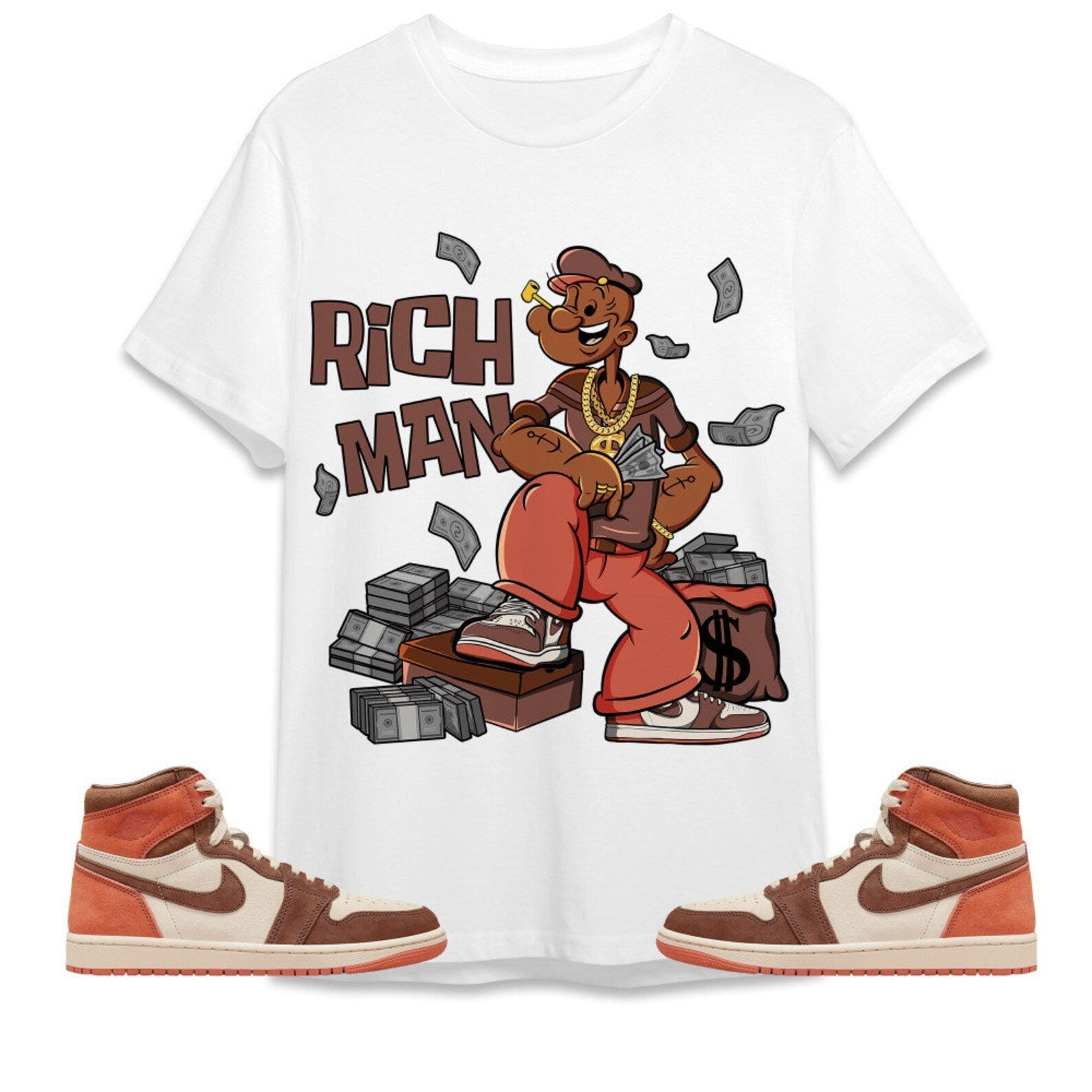 Rich Man Sailor Unisex Tees Jordan 1 High OG Dusted Clay to match Sneaker, Outfit back to school graphic tees T-Shirt, Sneaker Match Tee