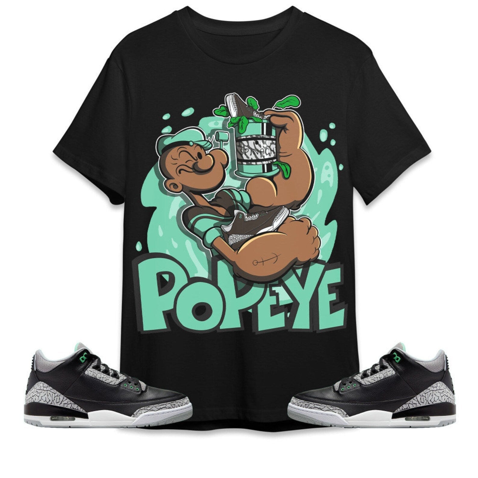 The Sailor Man Sneaker Unisex Tees Jordan 3 Green Glow to match Sneaker, Outfit back to school graphic tees T-Shirt, Sneaker Match Tee