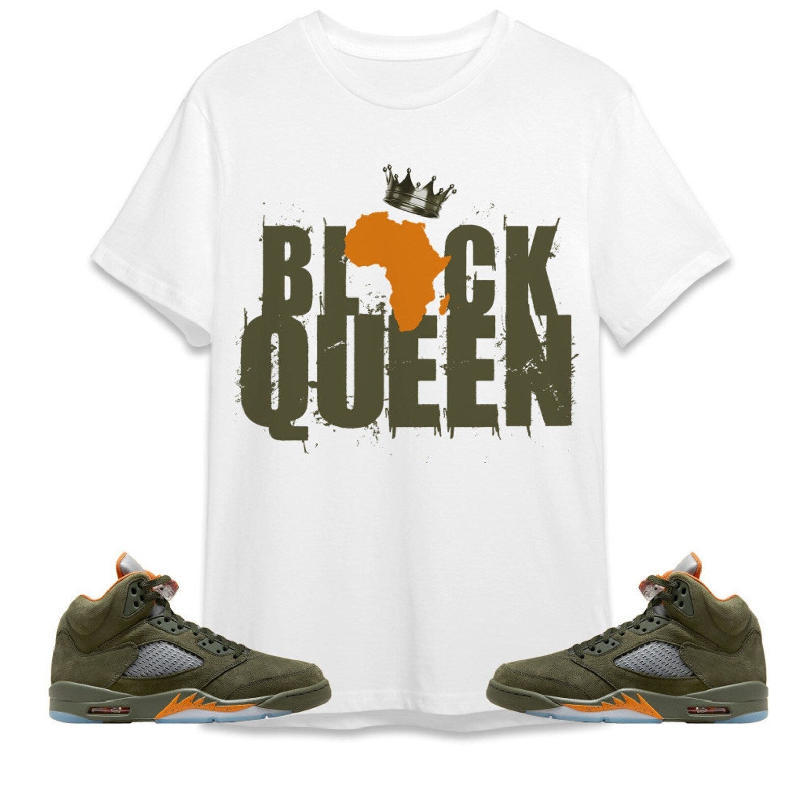 Black Queen Crown Unisex Tees Jordan 5 Olive to match Sneaker, Outfit back to school graphic Tees T-Shirt, Sneaker Match Tee