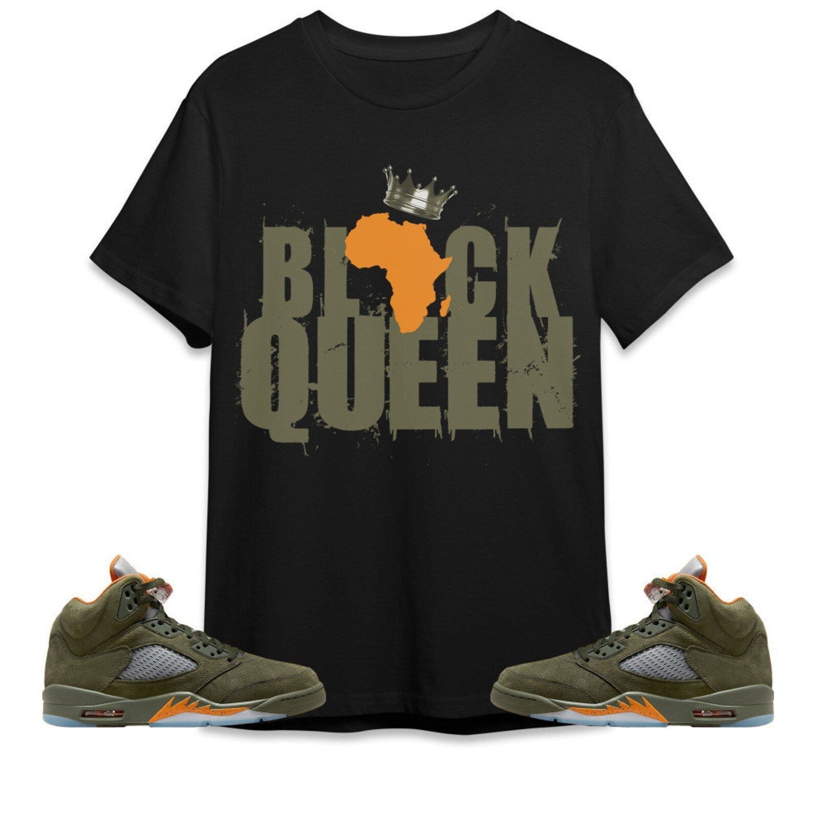 Black Queen Crown Unisex Tees Jordan 5 Olive to match Sneaker, Outfit back to school graphic Tees T-Shirt, Sneaker Match Tee