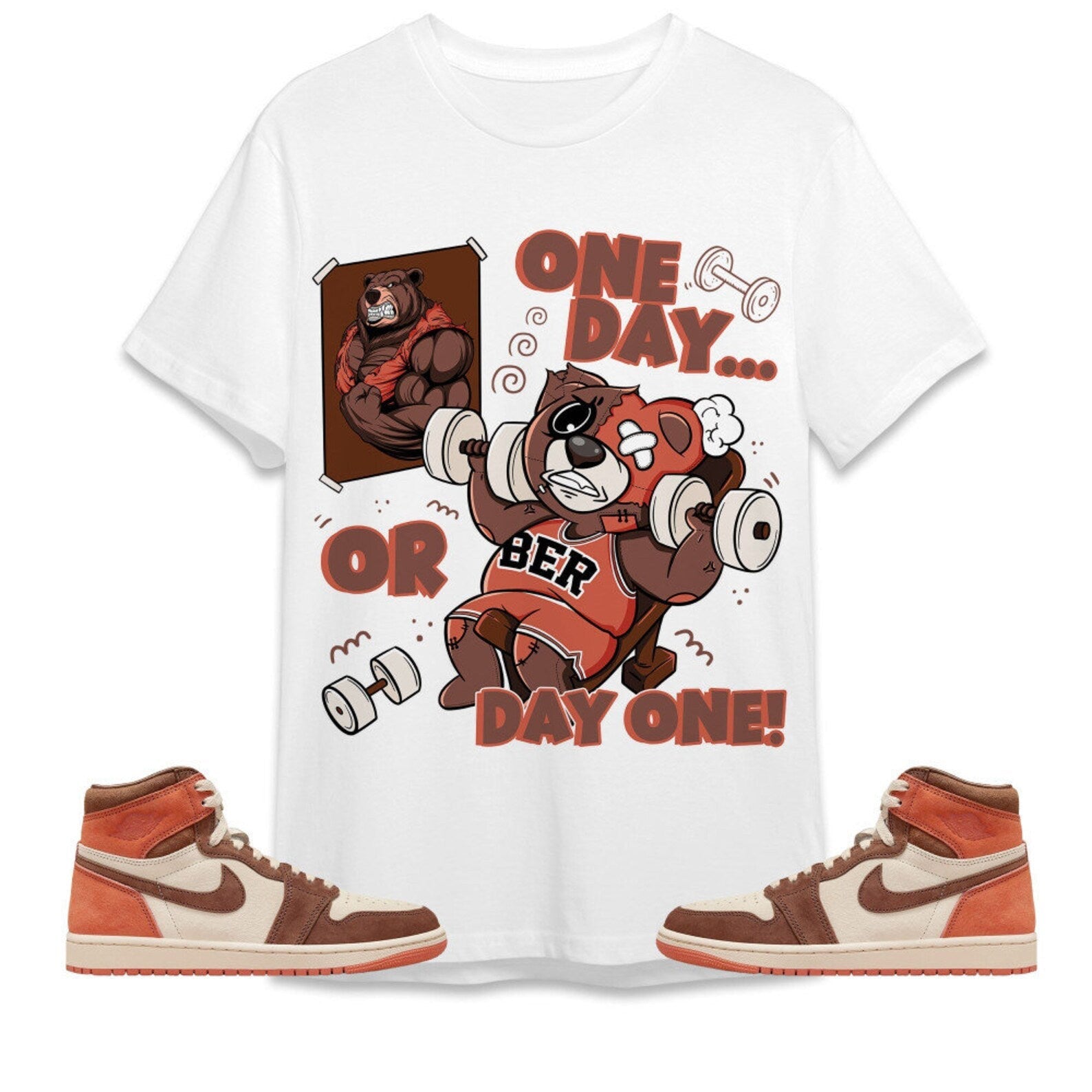 BER Gymmer Unisex Tees Jordan 1 High OG Dusted Clay to match Sneaker, Outfit For Work Cute Gymmer match Jordan Hoodie T-Shirt, Sneaker Match Tee