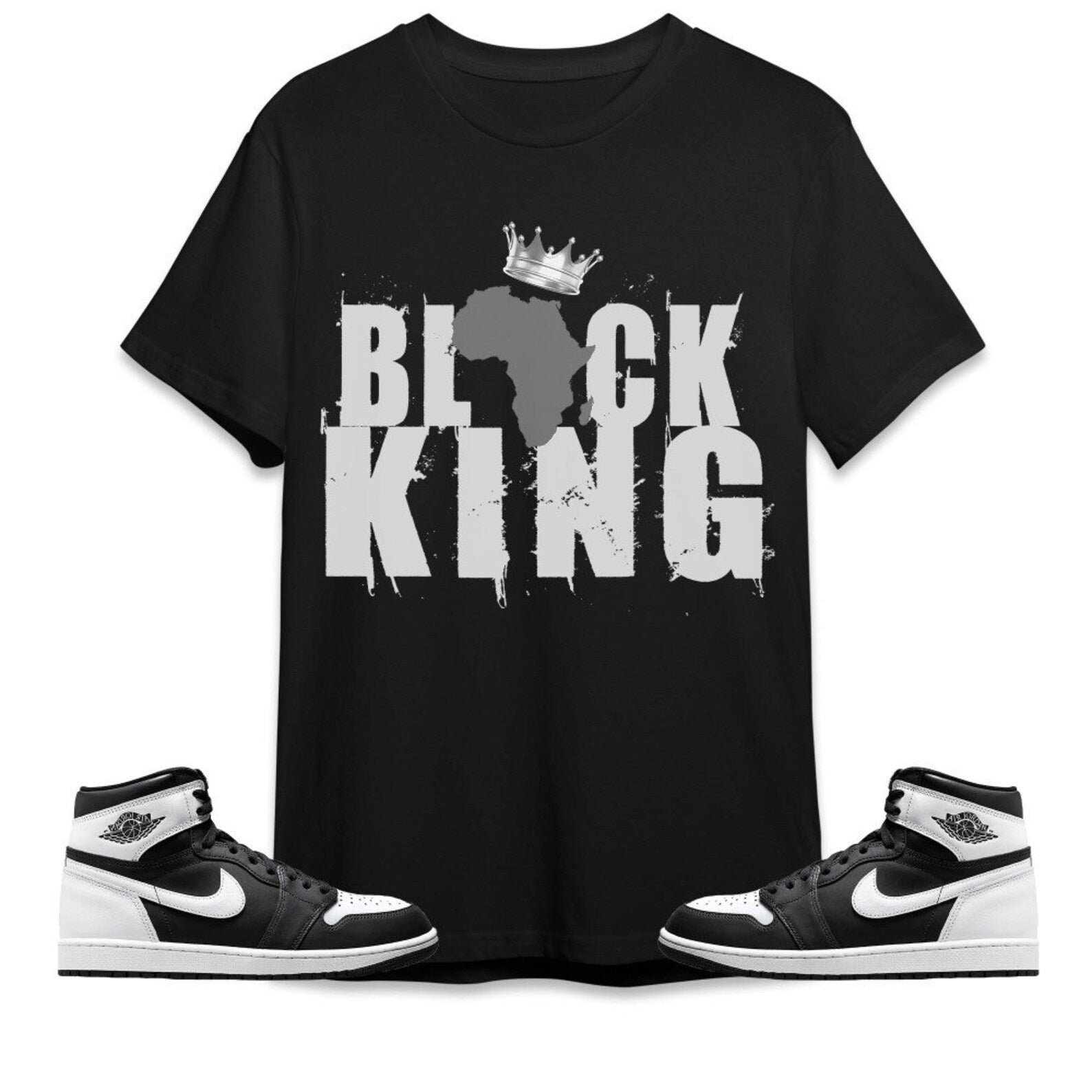 Black King Crown Unisex tees Jordan 1 Retro High OG Black White to match Sneaker, Outfit Back to School Jordan Hoodie T-Shirt, Sneaker Match Tee