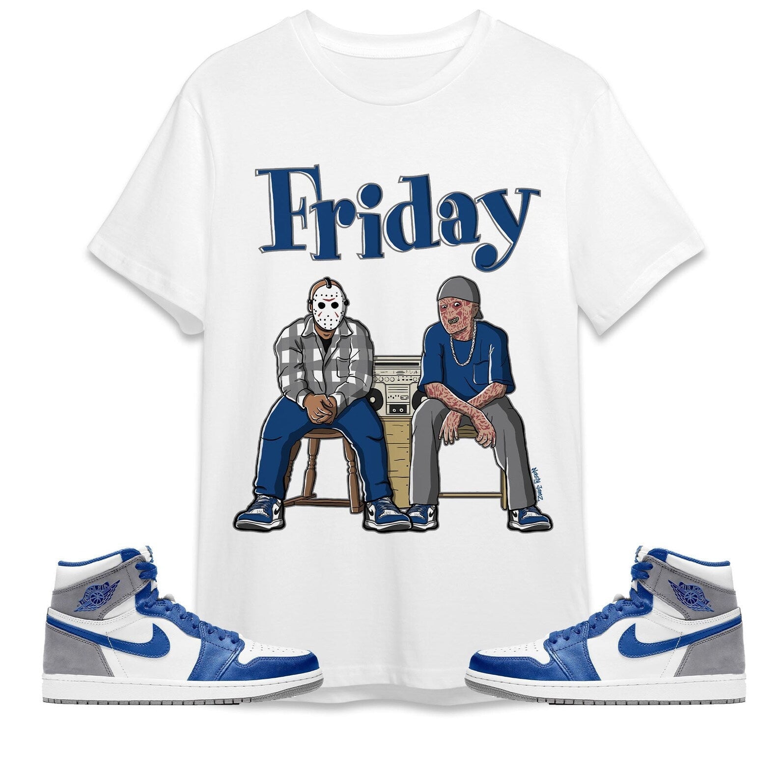 Friday Unisex Shirt Match Jordan 1 High OG True Blue T-Shirt, Sneaker Match Tee