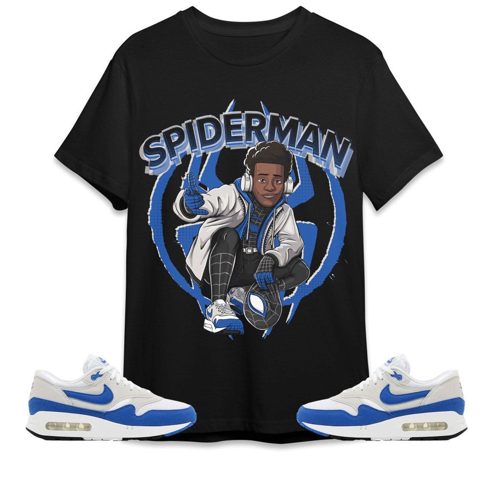 Spiderman Miles Unisex Tees Air Max 1 86 Royal streetwear cartoon 90s, Outfit back to school, Sneaker match Tees T-Shirt, Sneaker Match Tee