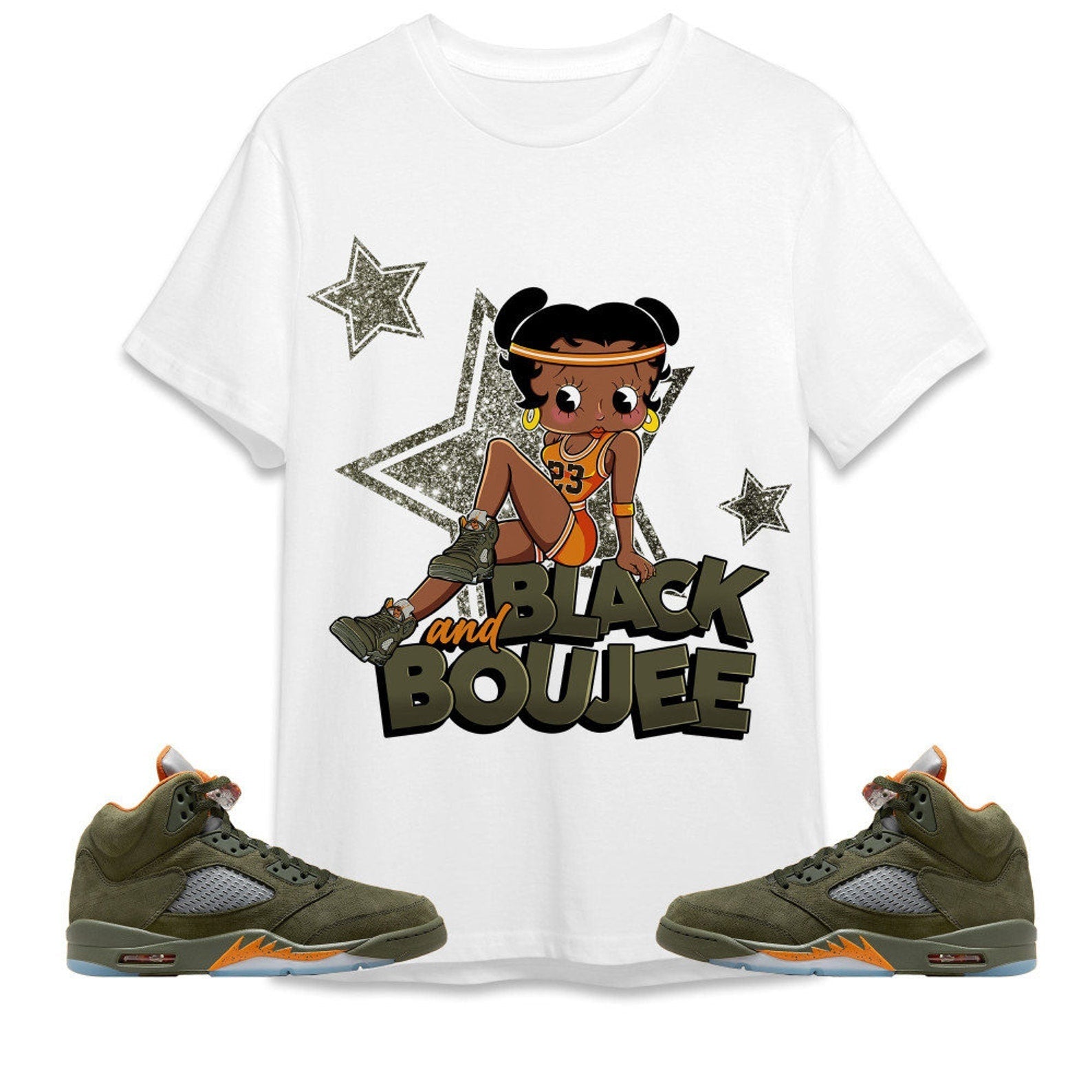Black And Boujee Sports Unisex Tees Jordan 5 Olive to match Sneaker, Outfit back to school graphic Tees T-Shirt, Sneaker Match Tee