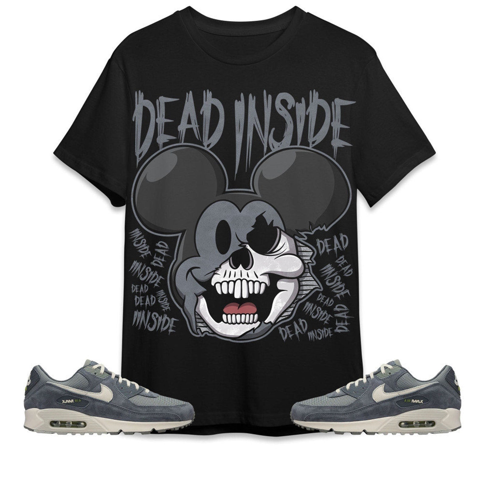 Mickey Horror Unisex Tees Air Max 90 Iron Grey to match Sneaker, streetwear cartoon 90s Tees Outfit back to school graphic Tees T-Shirt, Sneaker Match Tee