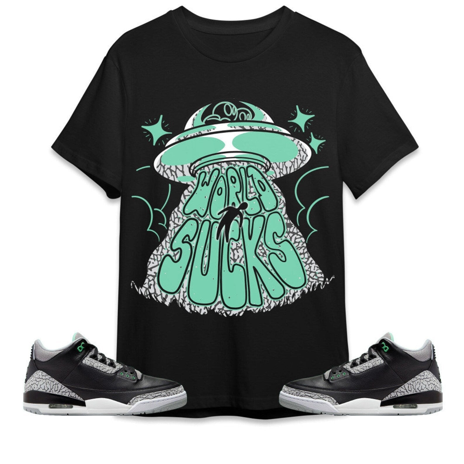 World Sucks Unisex Tees Jordan 3 Green Glow to match Sneaker, Outfit back to school graphic tees T-Shirt, Sneaker Match Tee