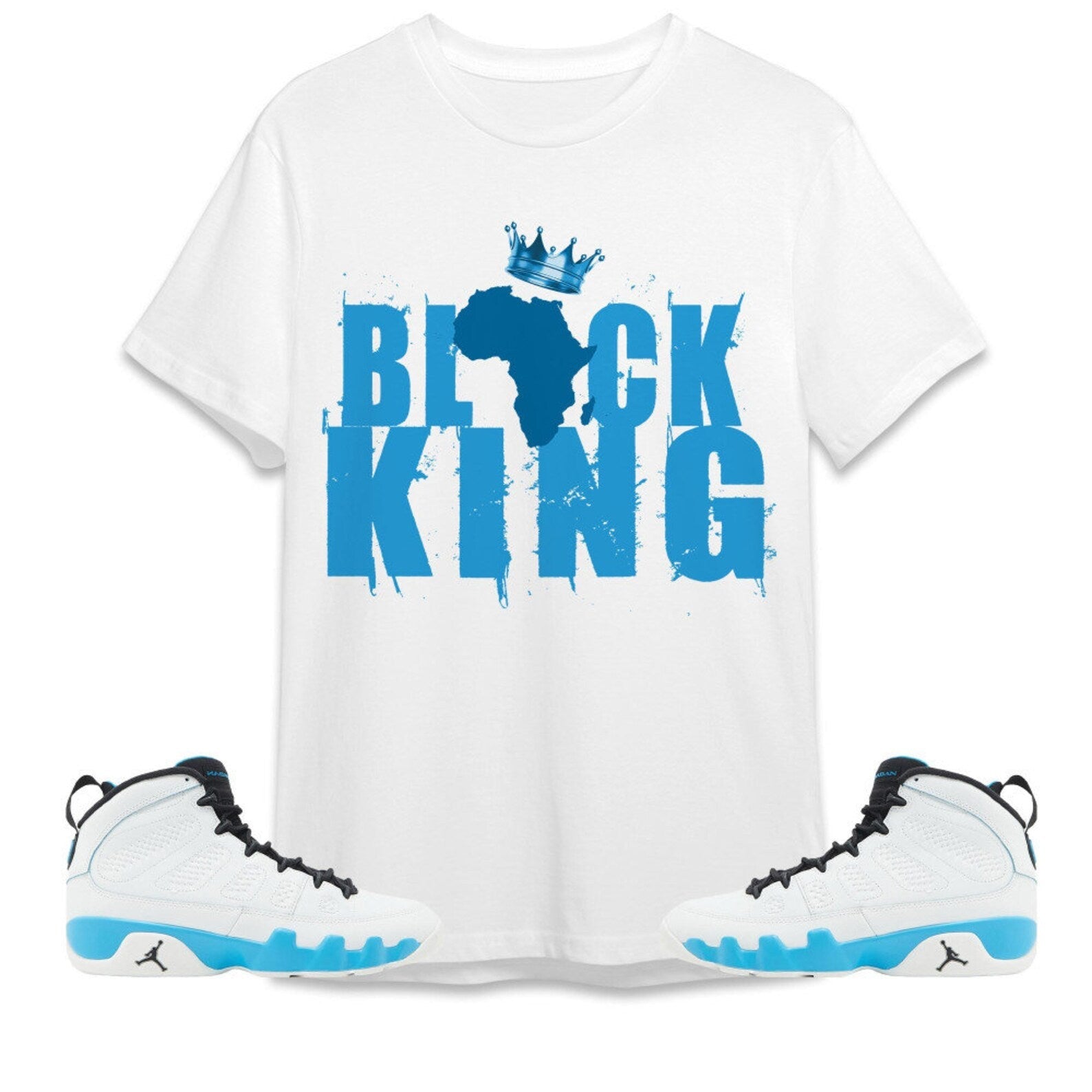 Black King Crown Unisex Tees Jordan 9 Powder Blue to match Sneaker, Outfit back to school graphic Tees T-Shirt, Sneaker Match Tee