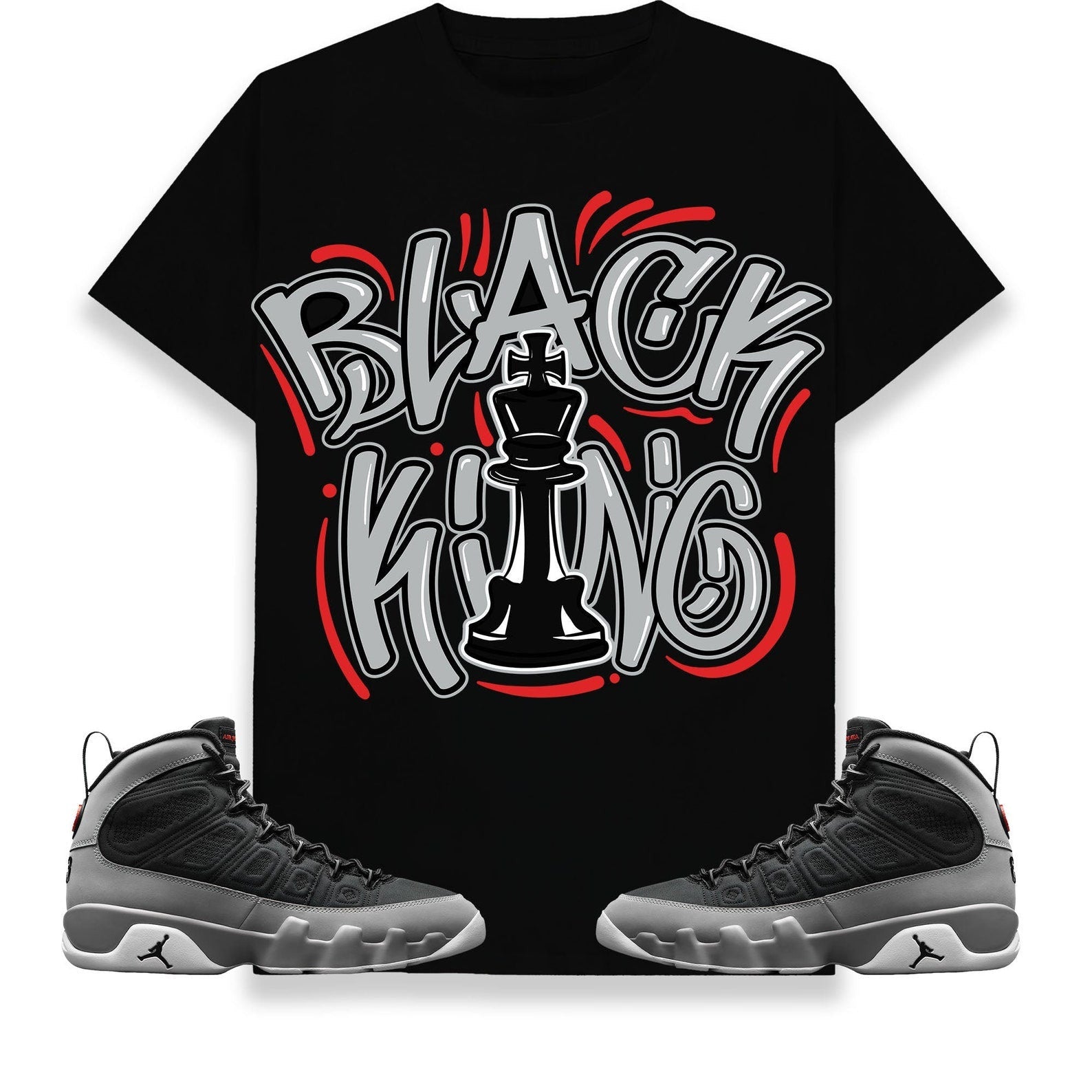 Black King Unisex Shirt Match Jordan 9 Retro Particle Grey T-Shirt, Sneaker Match Tee