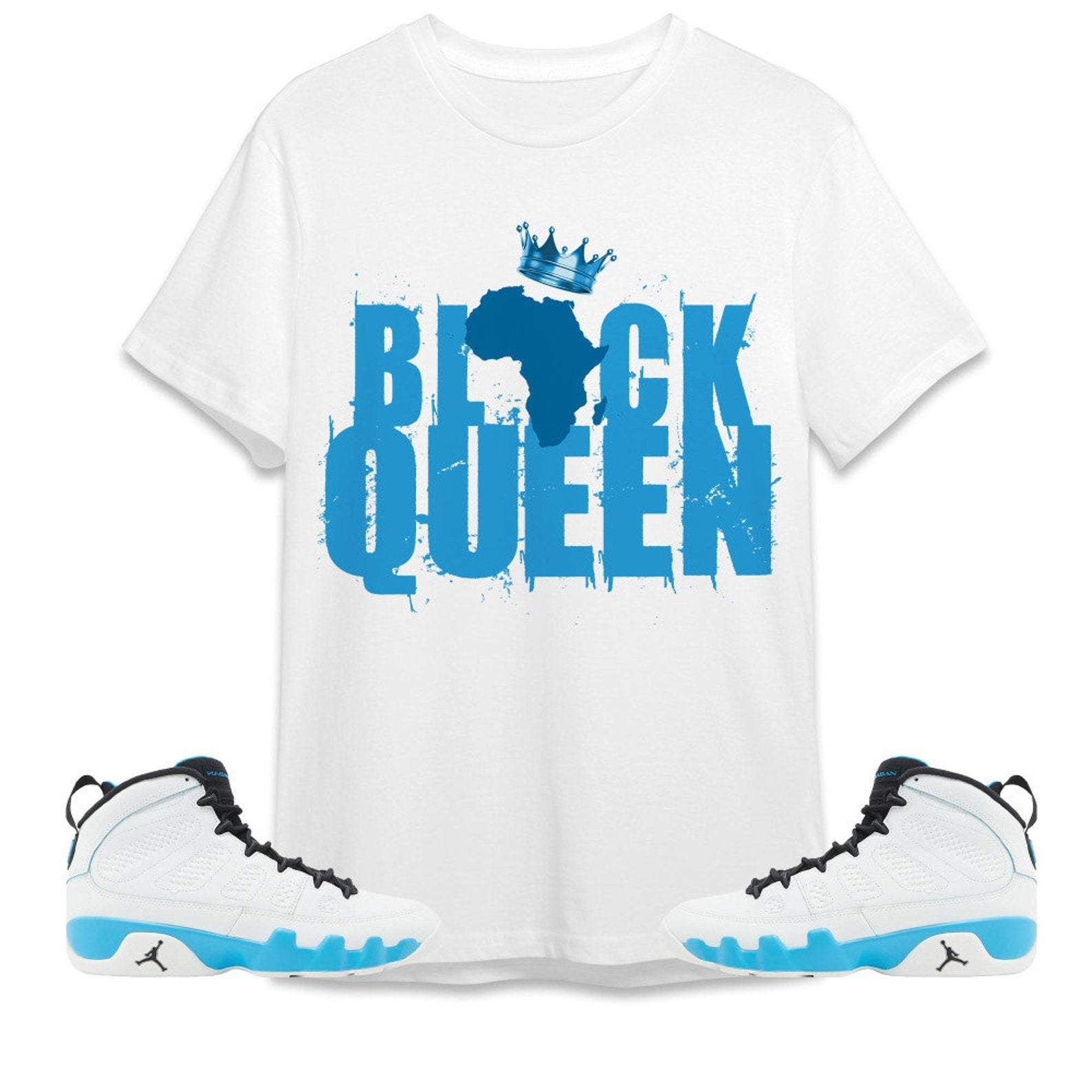 Black Queen Crown Unisex Tees Jordan 9 Powder Blue to match Sneaker, Outfit back to school graphic Tees T-Shirt, Sneaker Match Tee