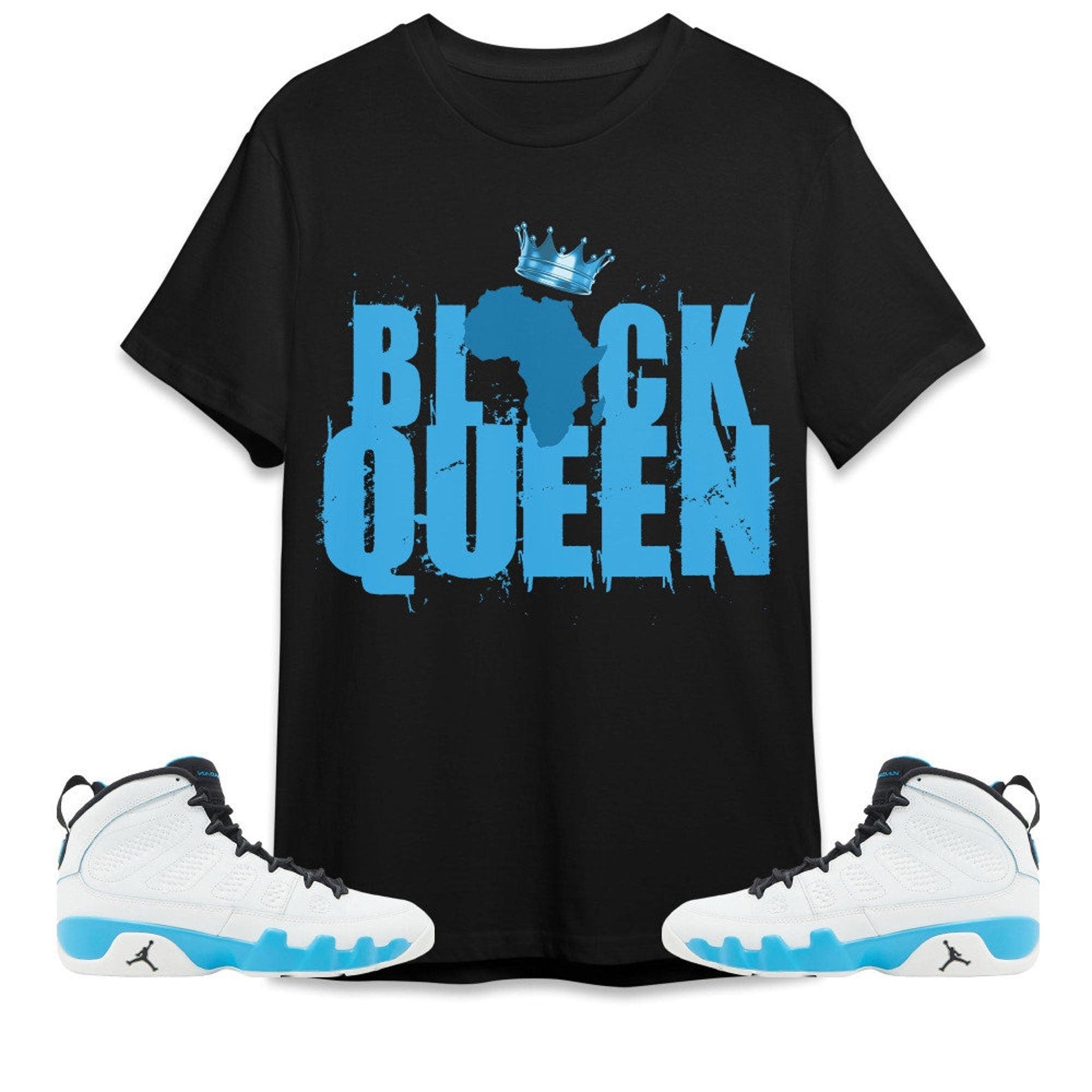 Black Queen Crown Unisex Tees Jordan 9 Powder Blue to match Sneaker, Outfit back to school graphic Tees T-Shirt, Sneaker Match Tee