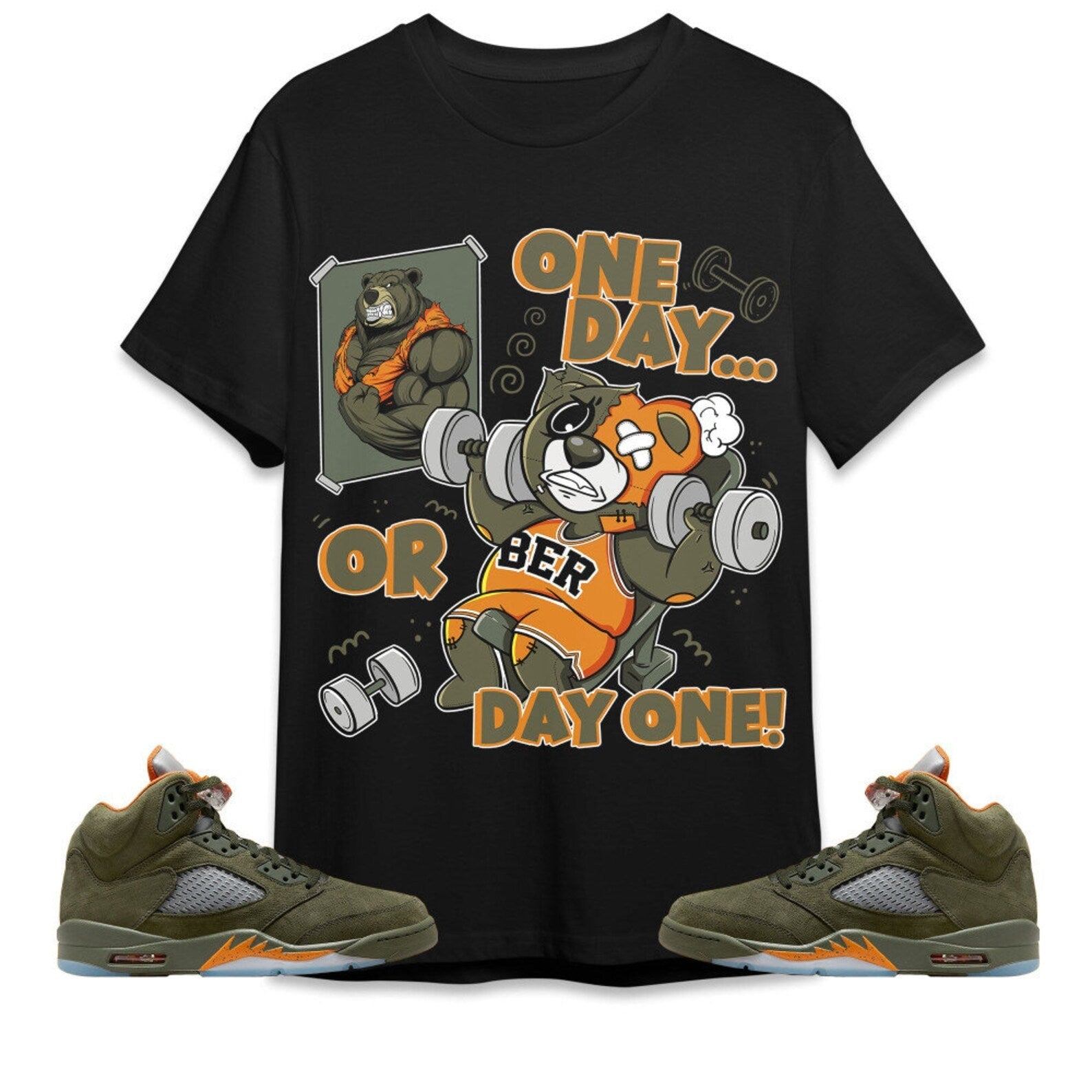 BER Gymmer Unisex Tees Jordan 5 Olive to match Sneaker, Outfit For Work Cute Gymmer match Jordan T-Shirt, Sneaker Match Tee