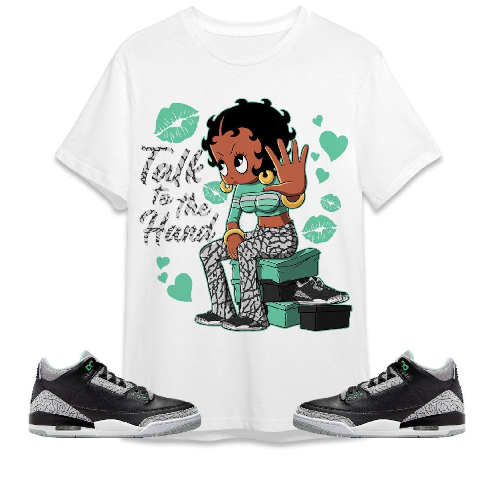 Talk To The Hand Unisex Tees Jordan 3 Green Glow to match Sneaker, Outfit birthday graphic Tees T-Shirt, Sneaker Match Tee