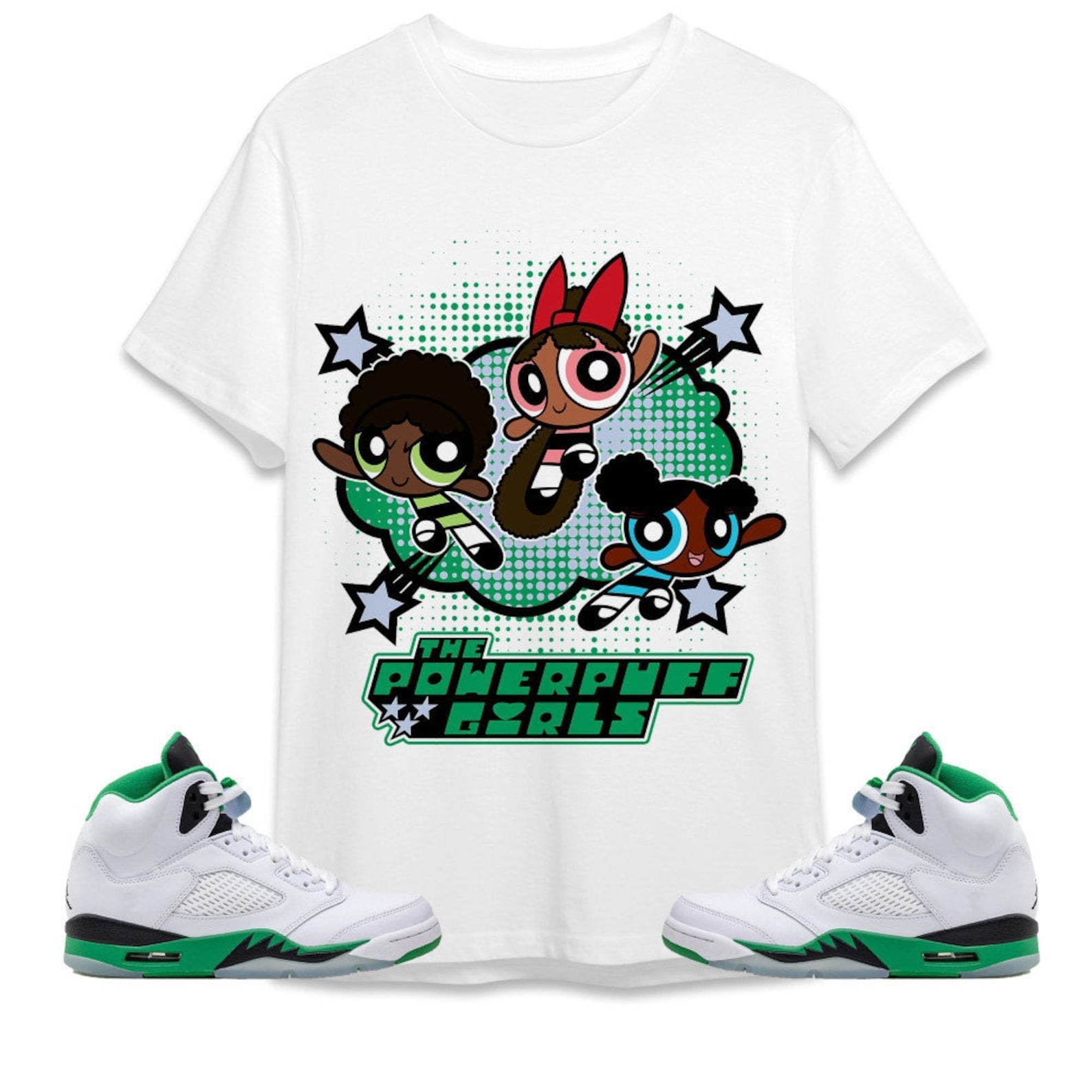 Black Powerpuff Girls Unisex Tees Jordan 5 Lucky Green to match Sneaker, Outfit Back to School Jordan T-Shirt, Sneaker Match Tee