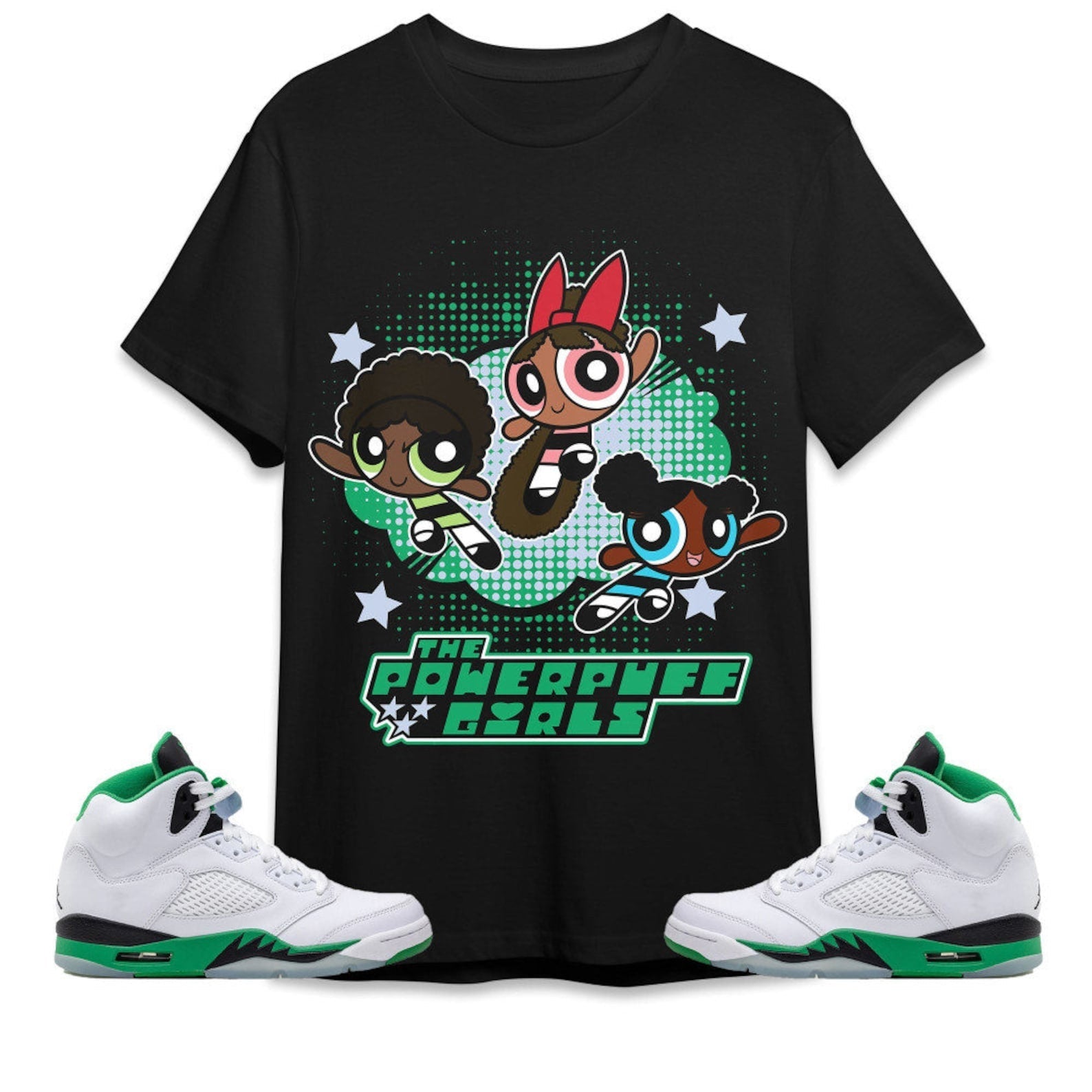 Black Powerpuff Girls Unisex Tees Jordan 5 Lucky Green to match Sneaker, Outfit Back to School Jordan T-Shirt, Sneaker Match Tee