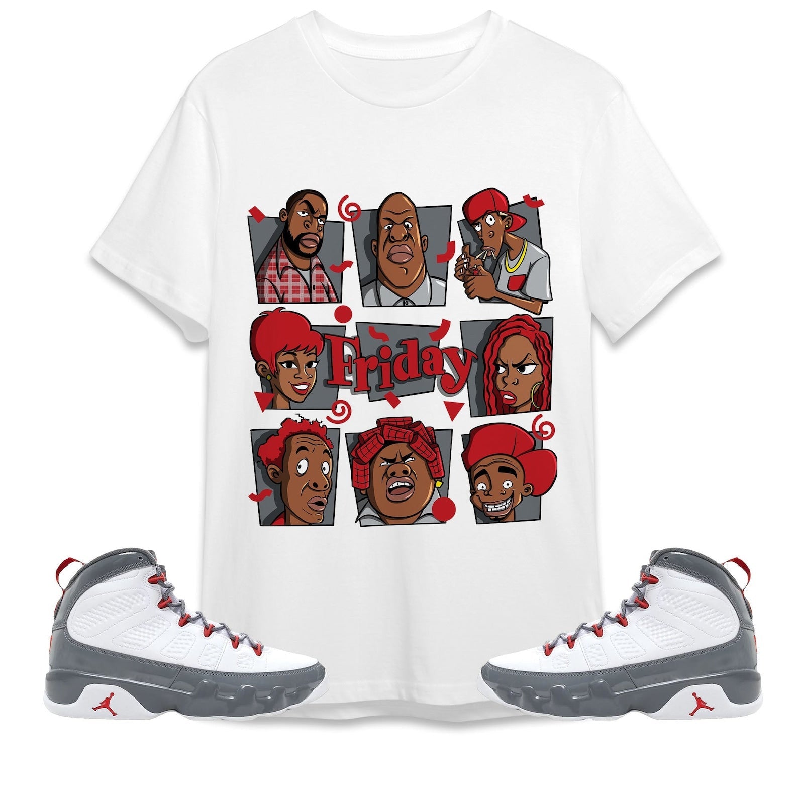 Friday 90s Cartoon Unisex Shirt Match Jordan 9 Retro Fire Red T-Shirt, Sneaker Match Tee