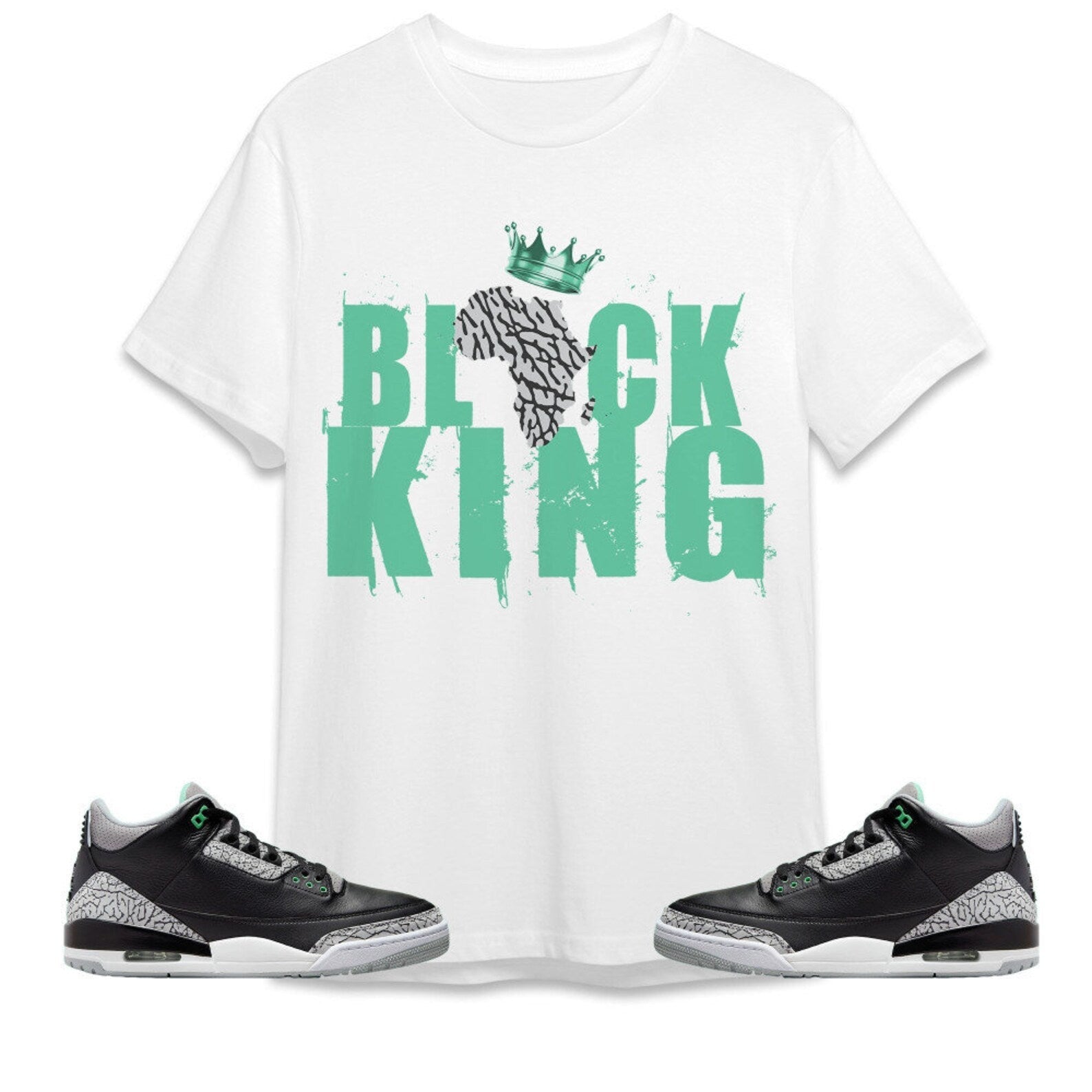 Black King Crown Unisex Tees Jordan 3 Green Glow to match Sneaker, Outfit back to school graphic Tees T-Shirt, Sneaker Match Tee