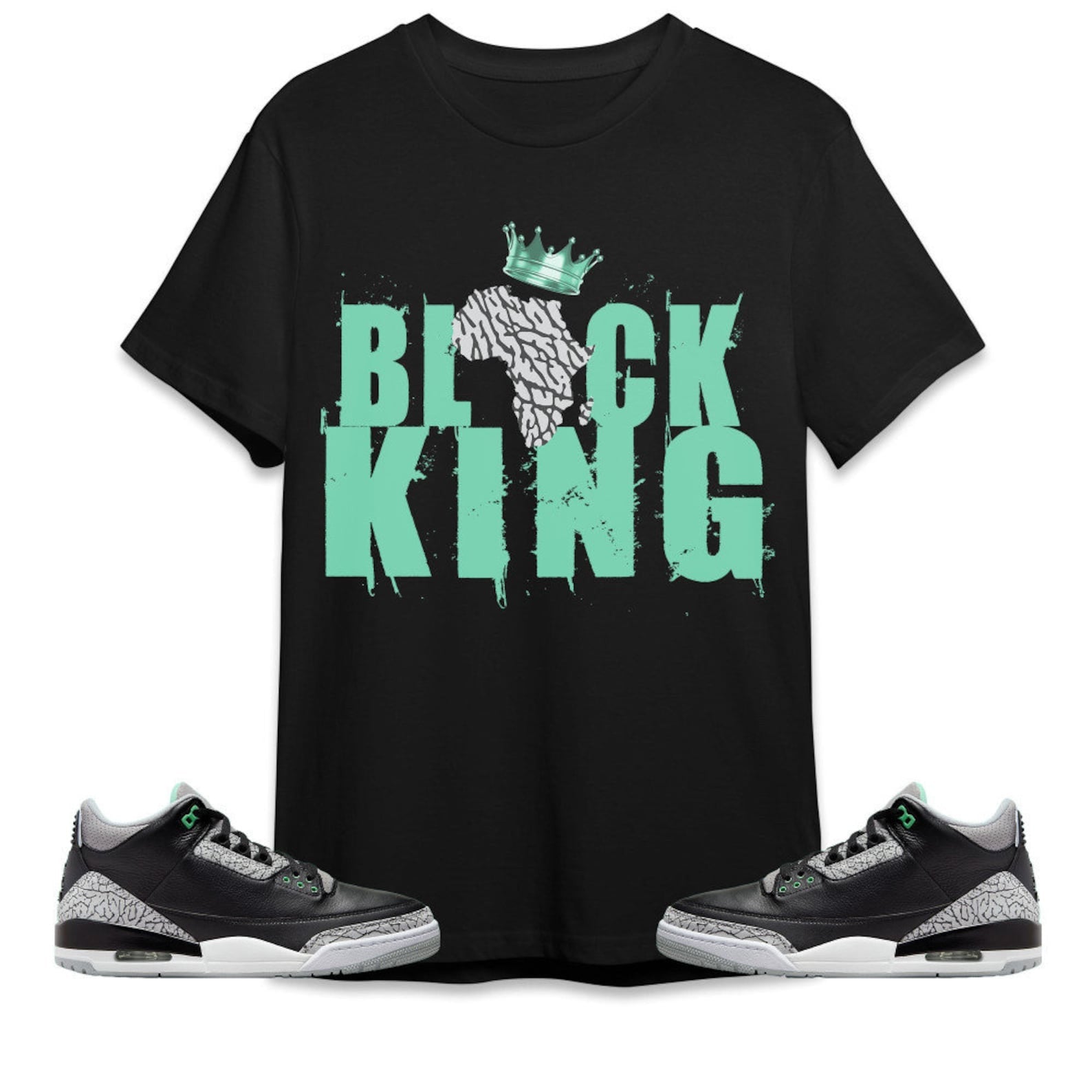 Black King Crown Unisex Tees Jordan 3 Green Glow to match Sneaker, Outfit back to school graphic Tees T-Shirt, Sneaker Match Tee
