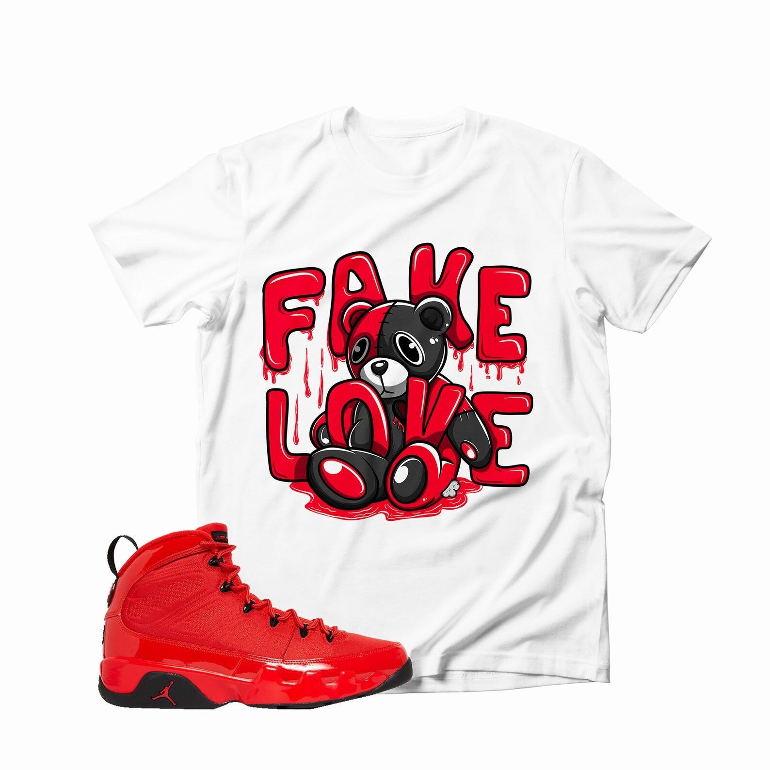 Fake Love Unisex Shirt Match Jordan 9 Retro Chile Red T-Shirt, Sneaker Match Tee