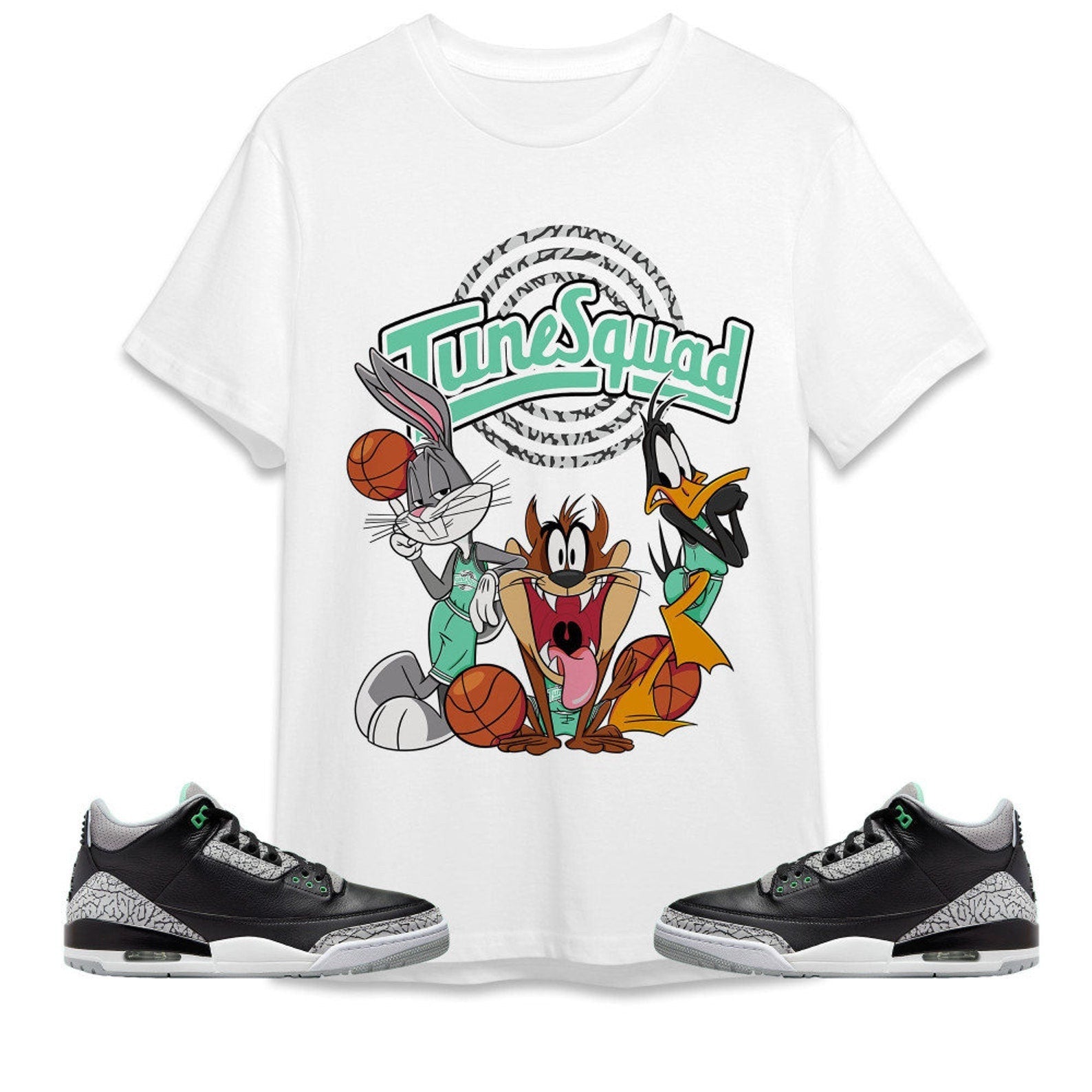 Tune Friends Unisex Tees Jordan 3 Green Glow to match Sneaker, Outfit back to school graphic Tees T-Shirt, Sneaker Match Tee