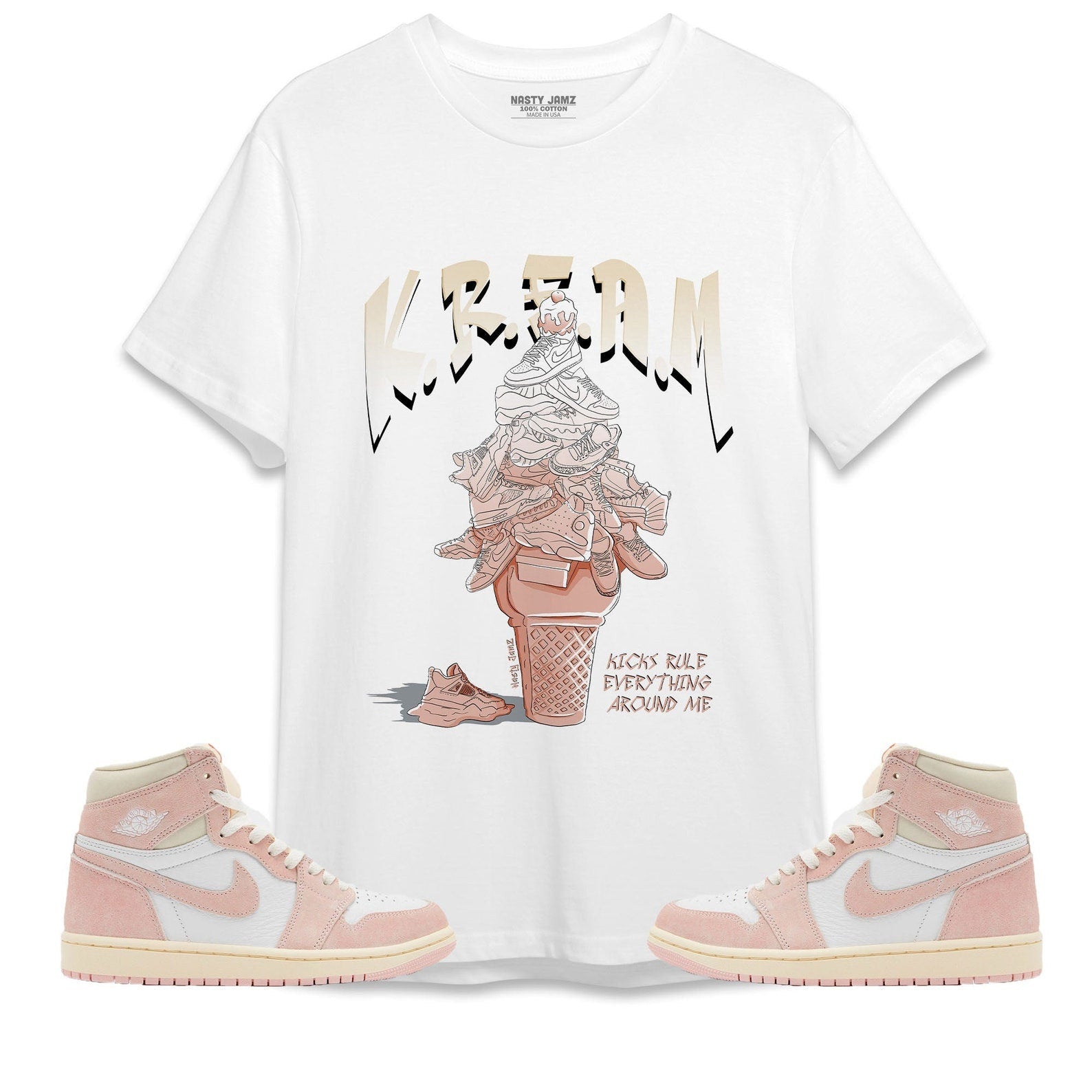 KREAM Unisex Shirt Match Jordan 1 OG Washed Pink T-Shirt, Sneaker Match Tee