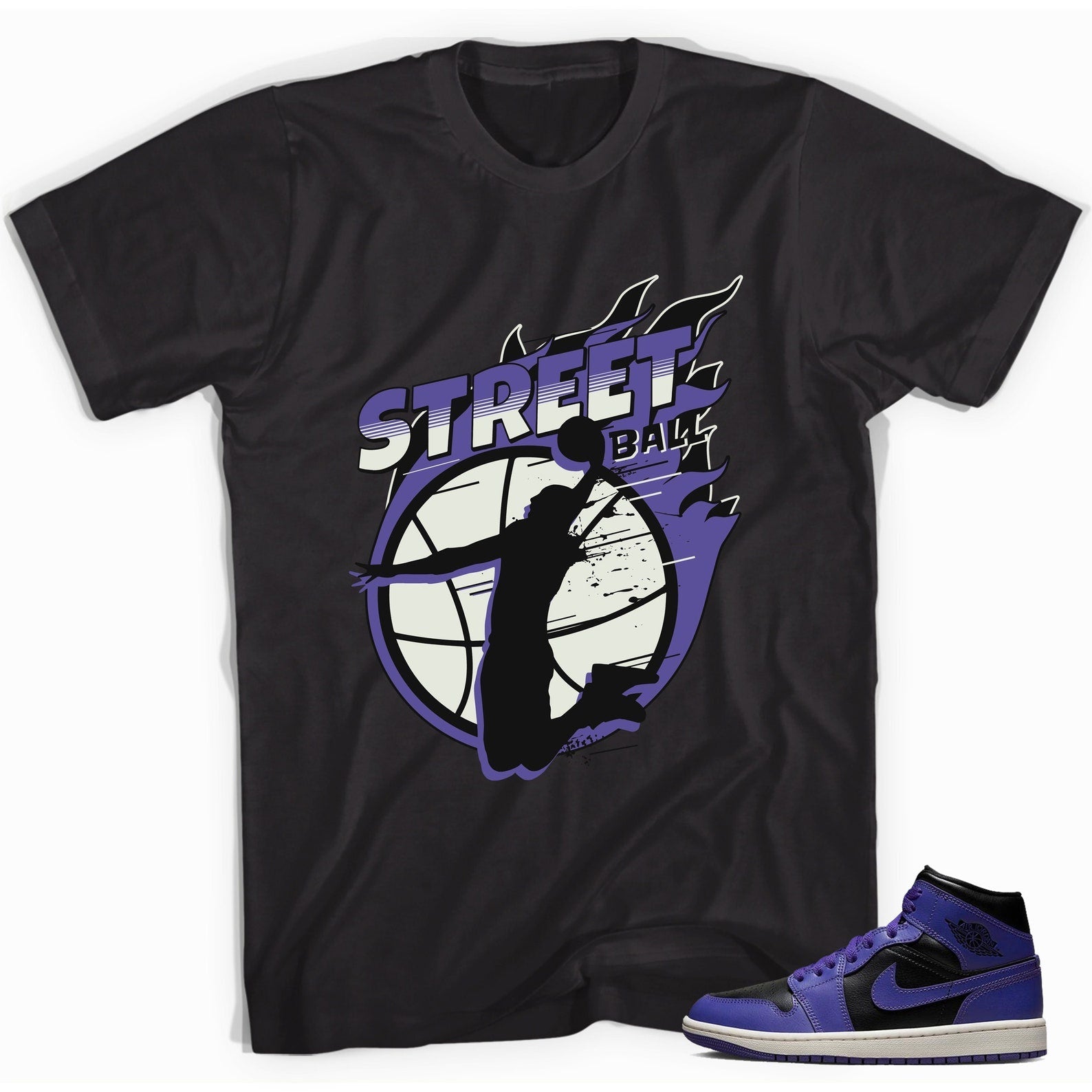 Street Ball Unisex Shirt Made to Match Jordan 1s Mid Purple Black T-Shirt, Sneaker Match Tee