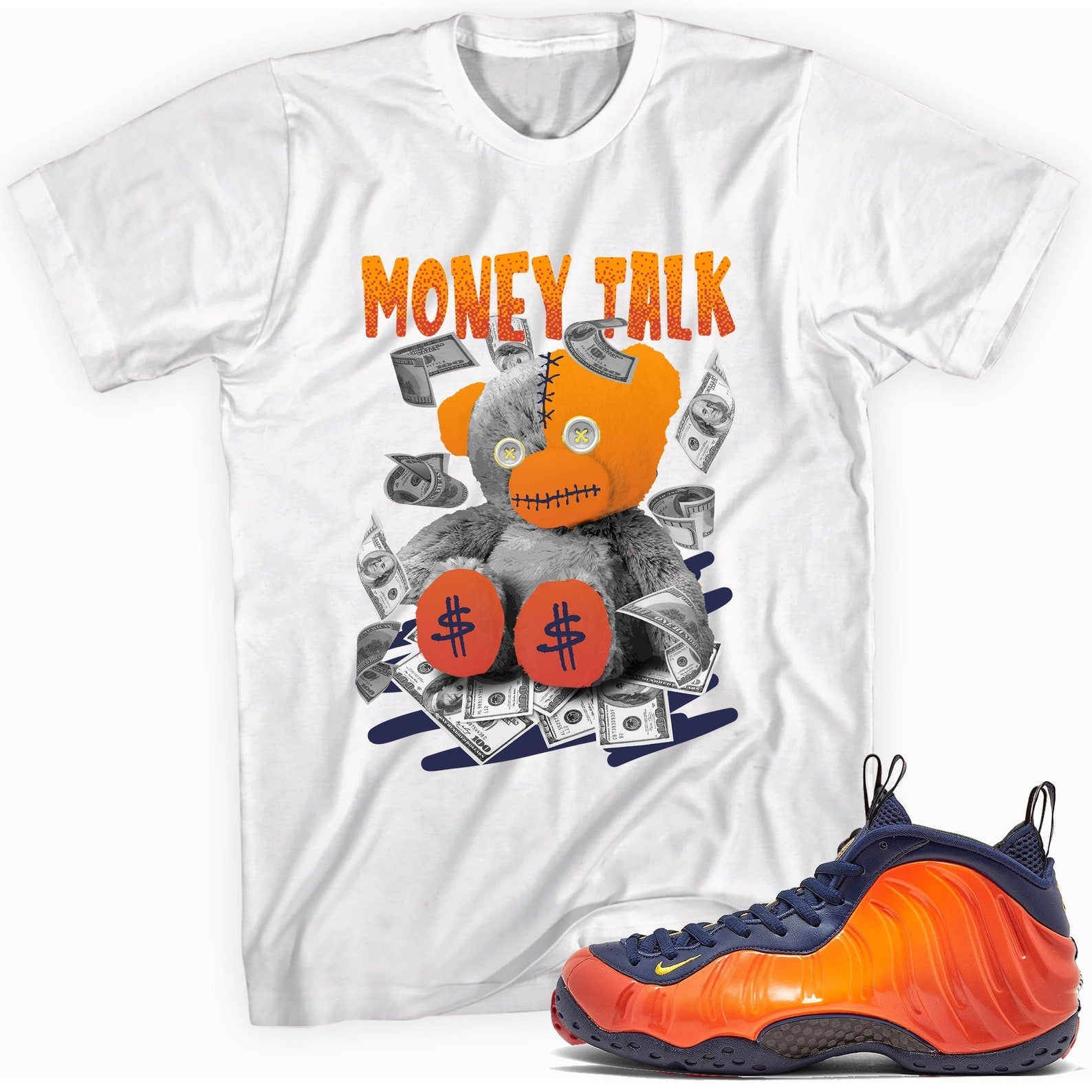 Money Talk Shirt Made for Foamposite One Blue Void Rugged Orange T-Shirt, Sneaker Match Tee