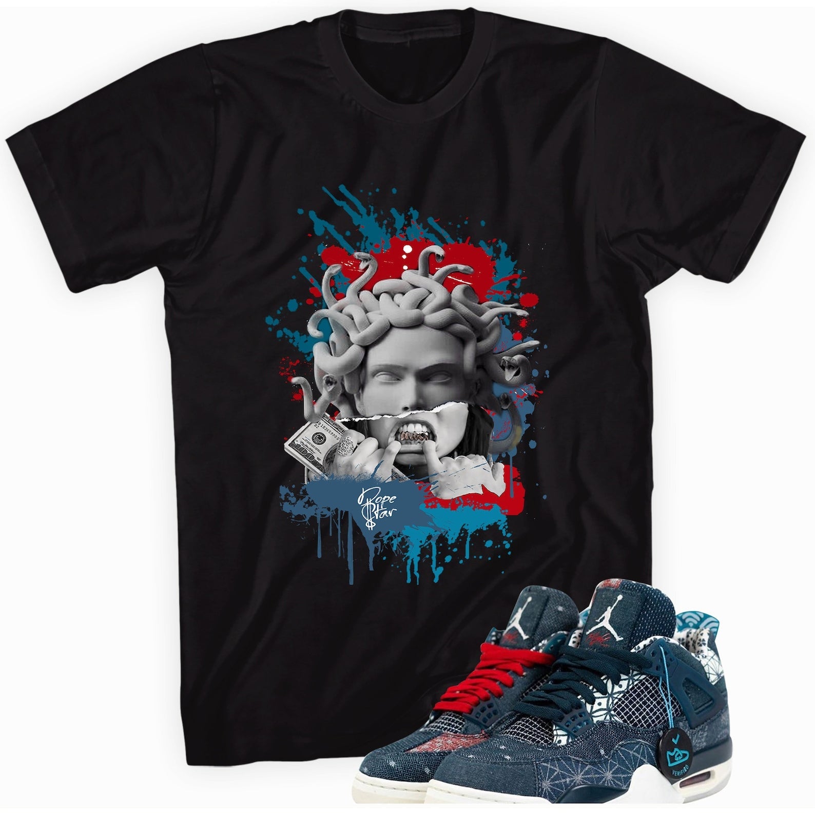 Medusa T-Shirt Made to Match Jordan 4 Retro Sashiko Deep Ocean T-Shirt, Sneaker Match Tee
