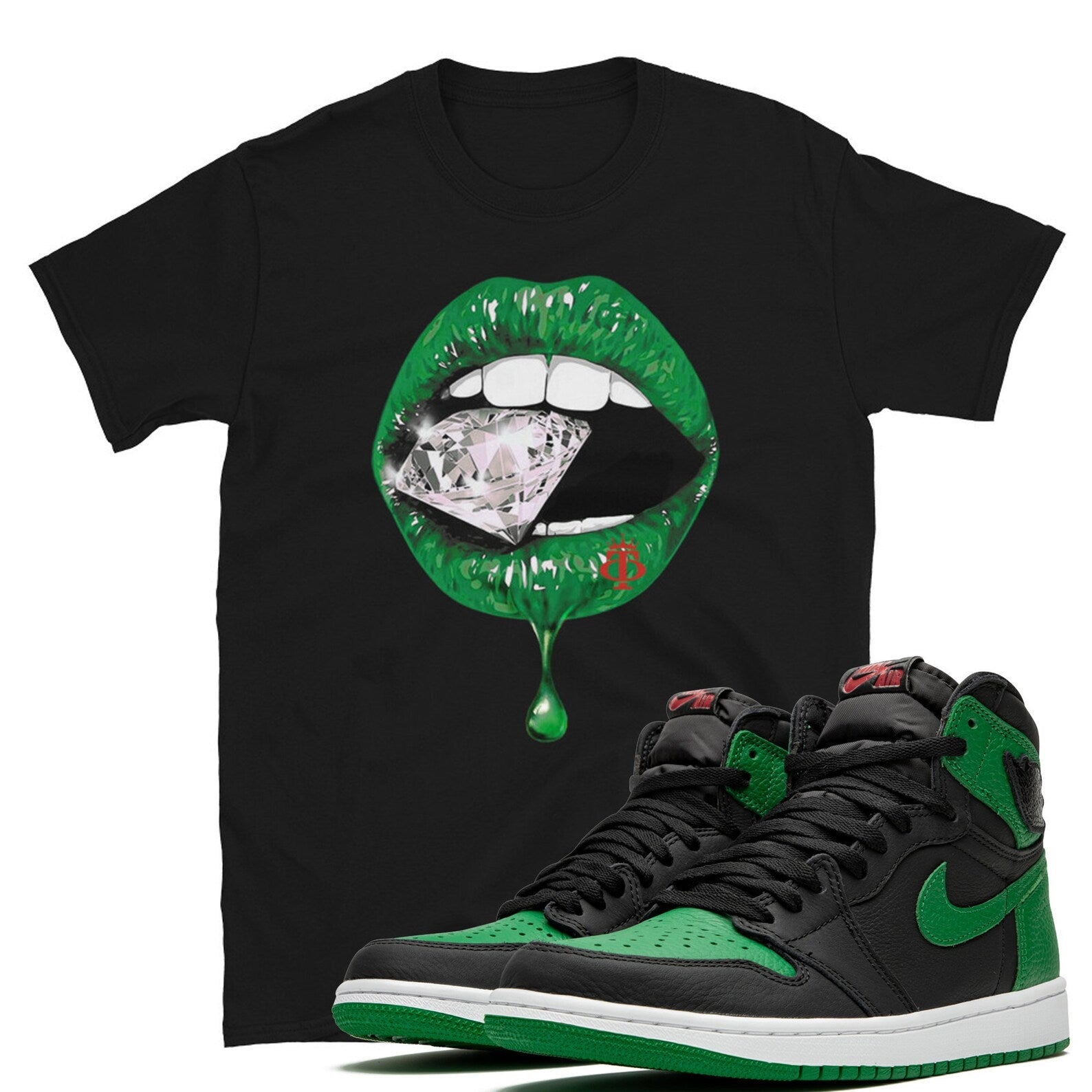 Diamond Lips Unisex T-Shirt Made to Match Jordan 1 Retro High Pine OG T-Shirt, Sneaker Match Tee