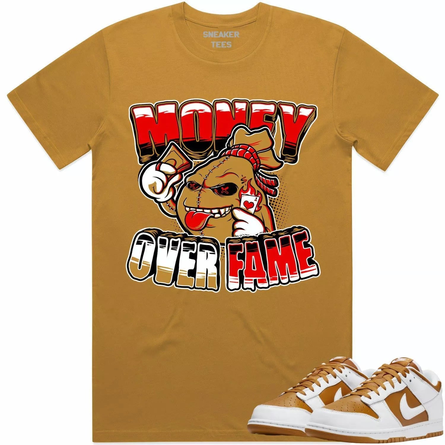 More Money More Problems Sneaker Shirt Made To Match Dunks High White Picante Red T-Shirt, Sneaker Match Tee