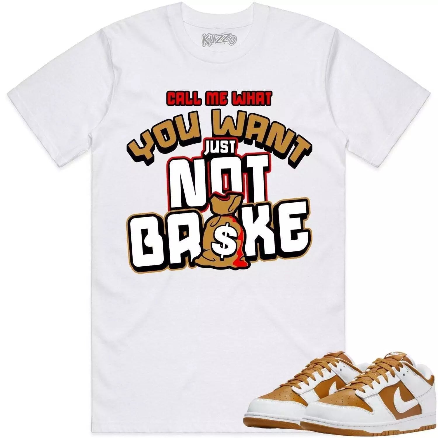 Rags To Riches Sneaker Shirt Made To Match Dunks High White Picante Red T-Shirt, Sneaker Match Tee