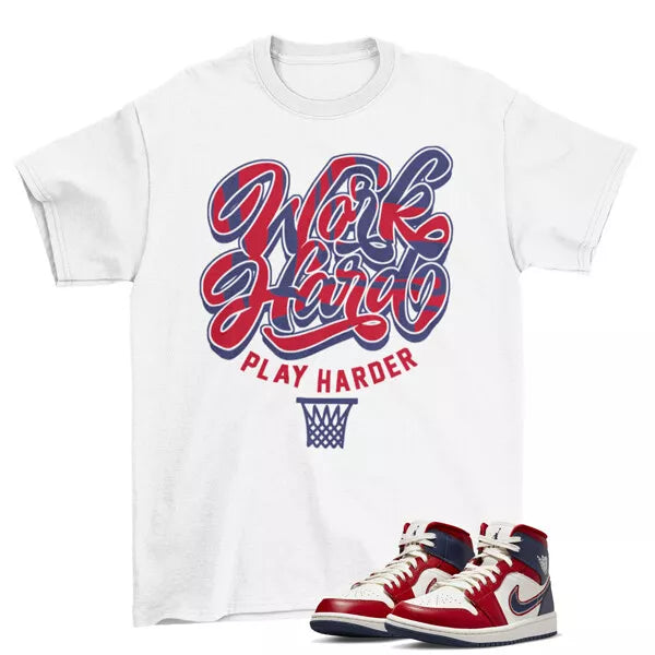 Play Harder USA Shirt to Match Air Jordan 1 Mid USA DQ7648-600 T-Shirt, Sneaker Match Tee