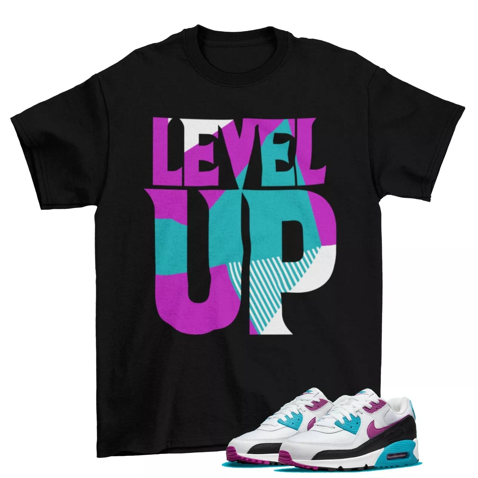 Level Up Shirt to Match Air Max 90 Premium Aquatone DM8318-100 / Black T-Shirt, Sneaker Match Tee