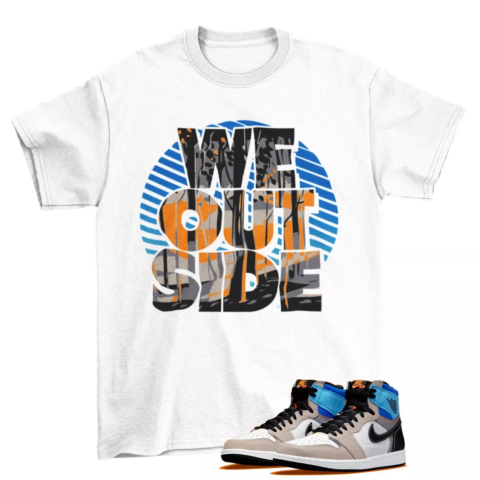 We Outside Shirt to Match Jordan 1 Retro High OG Prototype DC6515-100 / White T-Shirt, Sneaker Match Tee