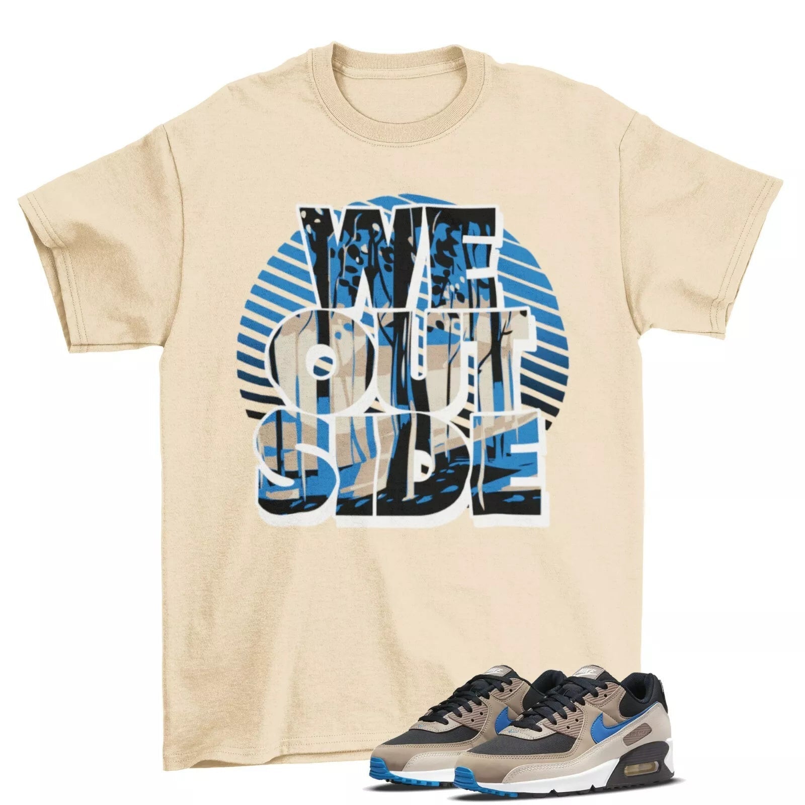 We Outside Shirt Tan to Match Air Max 90 Malt Blue Slate DC9388 001 T-Shirt, Sneaker Match Tee