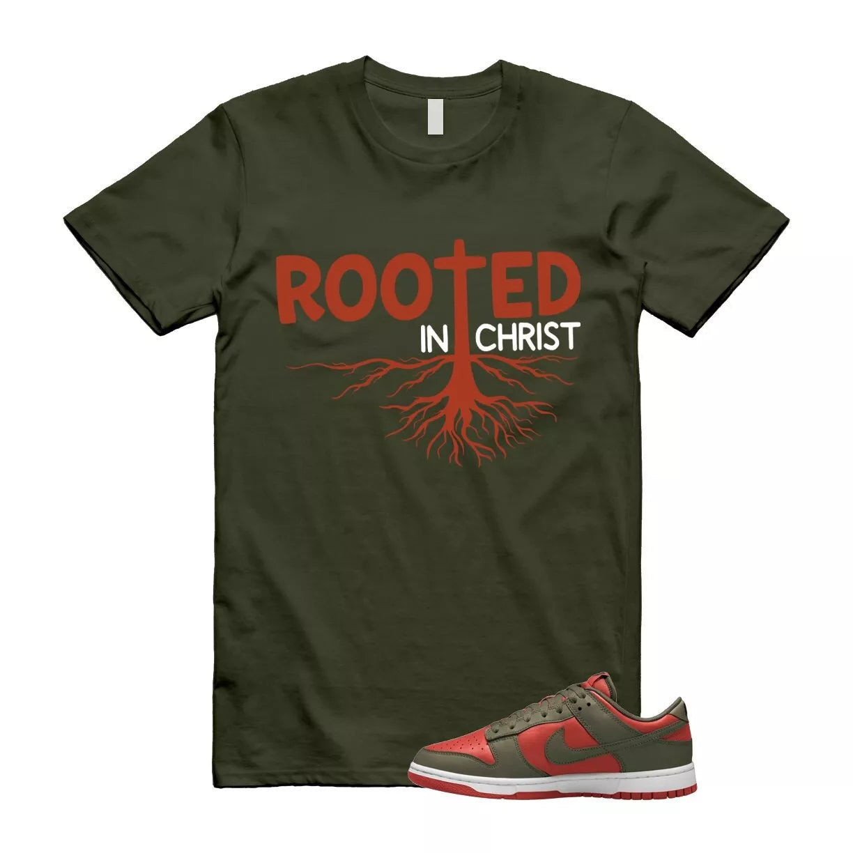 Dunk Mystic Red Cargo Khaki White Low T Shirt Match ROOTED T-Shirt, Sneaker Match Tee