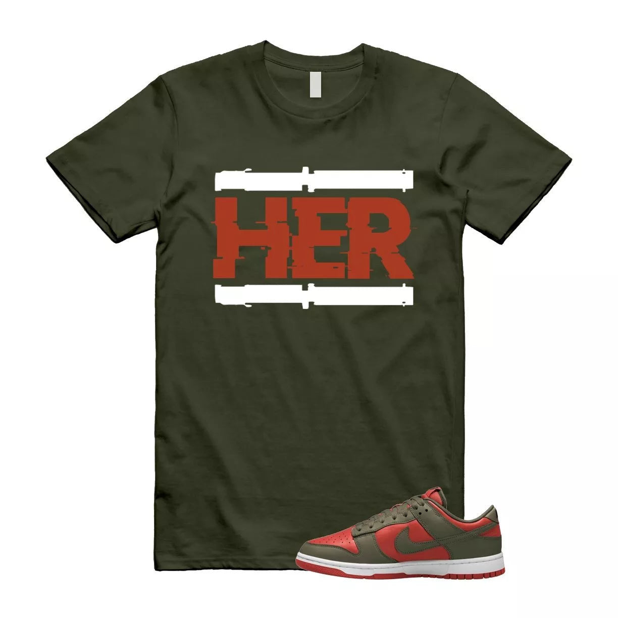Dunk Mystic Red Cargo Khaki White Low T Shirt Match HER T-Shirt, Sneaker Match Tee