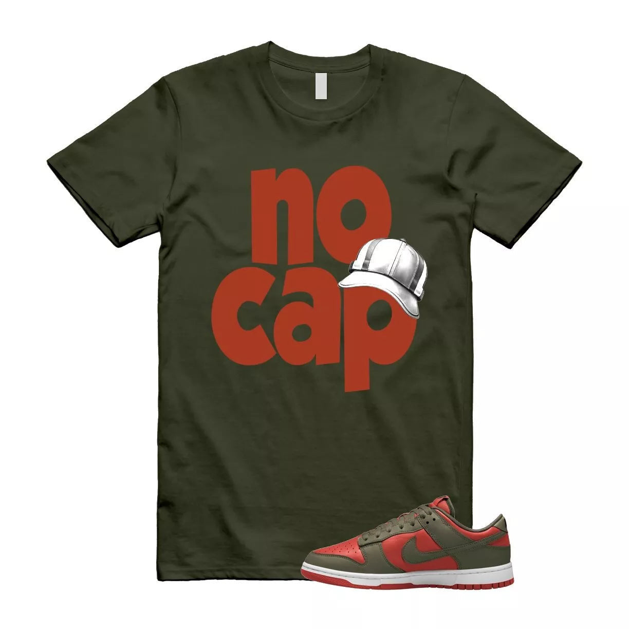 Dunk Mystic Red Cargo Khaki White Low T Shirt Match NO CAP T-Shirt, Sneaker Match Tee