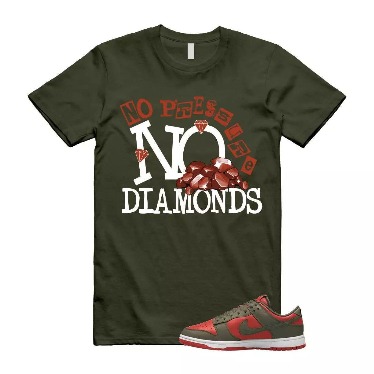 Dunk Mystic Red Cargo Khaki White Low T Shirt Match DIAMOND T-Shirt, Sneaker Match Tee