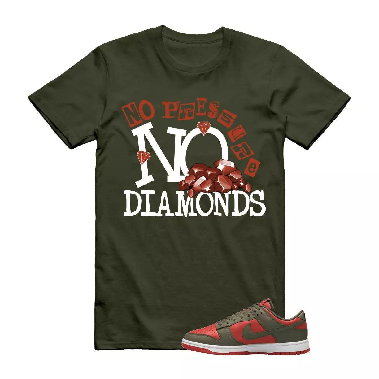 Dunk Mystic Red Cargo Khaki White Low T Shirt Match DIAMOND T-Shirt, Sneaker Match Tee