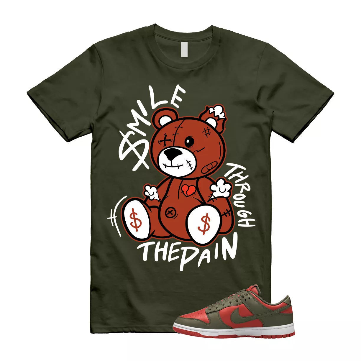 Dunk Mystic Red Cargo Khaki White Low T Shirt Match Smile Through The Pain T-Shirt, Sneaker Match Tee