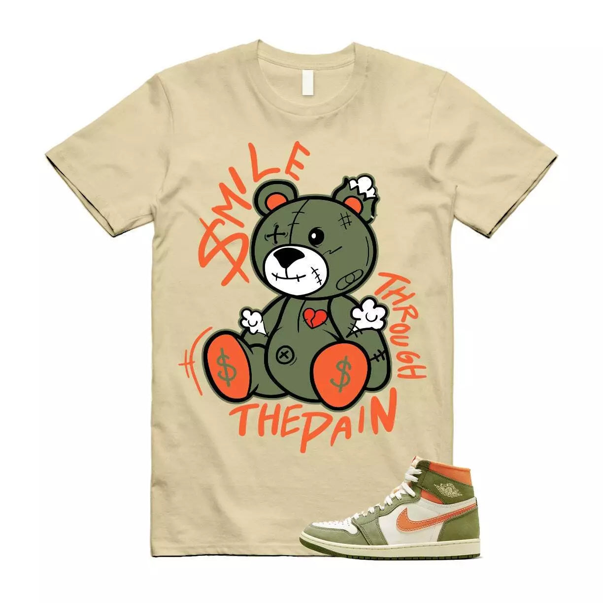 Craft Celadon 1 Sky J Light Olive Bright Mandarin Coconut Milk T Shirt Match Smile Through The Pain T-Shirt, Sneaker Match Tee