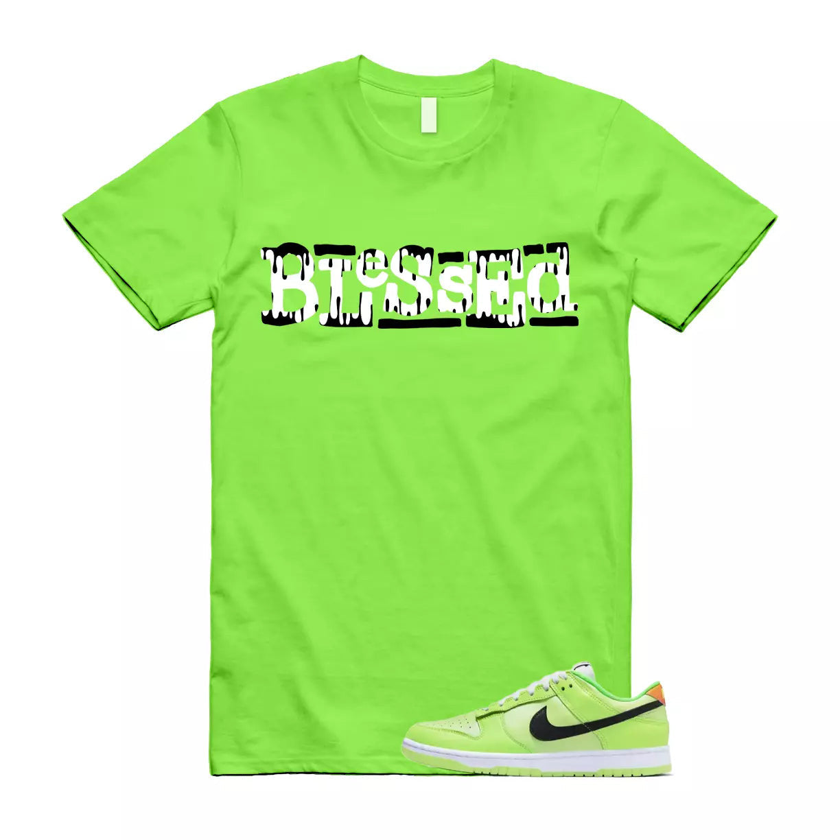 B2 T Shirt to match Dunk Low SE Splash Volt Green Strike Total Orange Black T-Shirt, Sneaker Match Tee