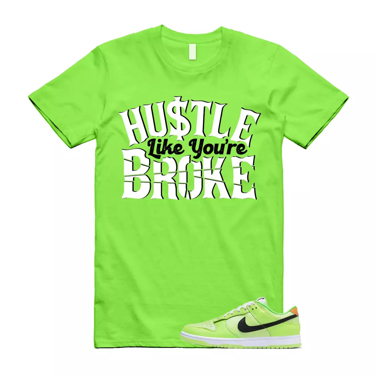 BROKE T Shirt to match Dunk Low SE Splash Volt Green Strike Total Orange Black T-Shirt, Sneaker Match Tee