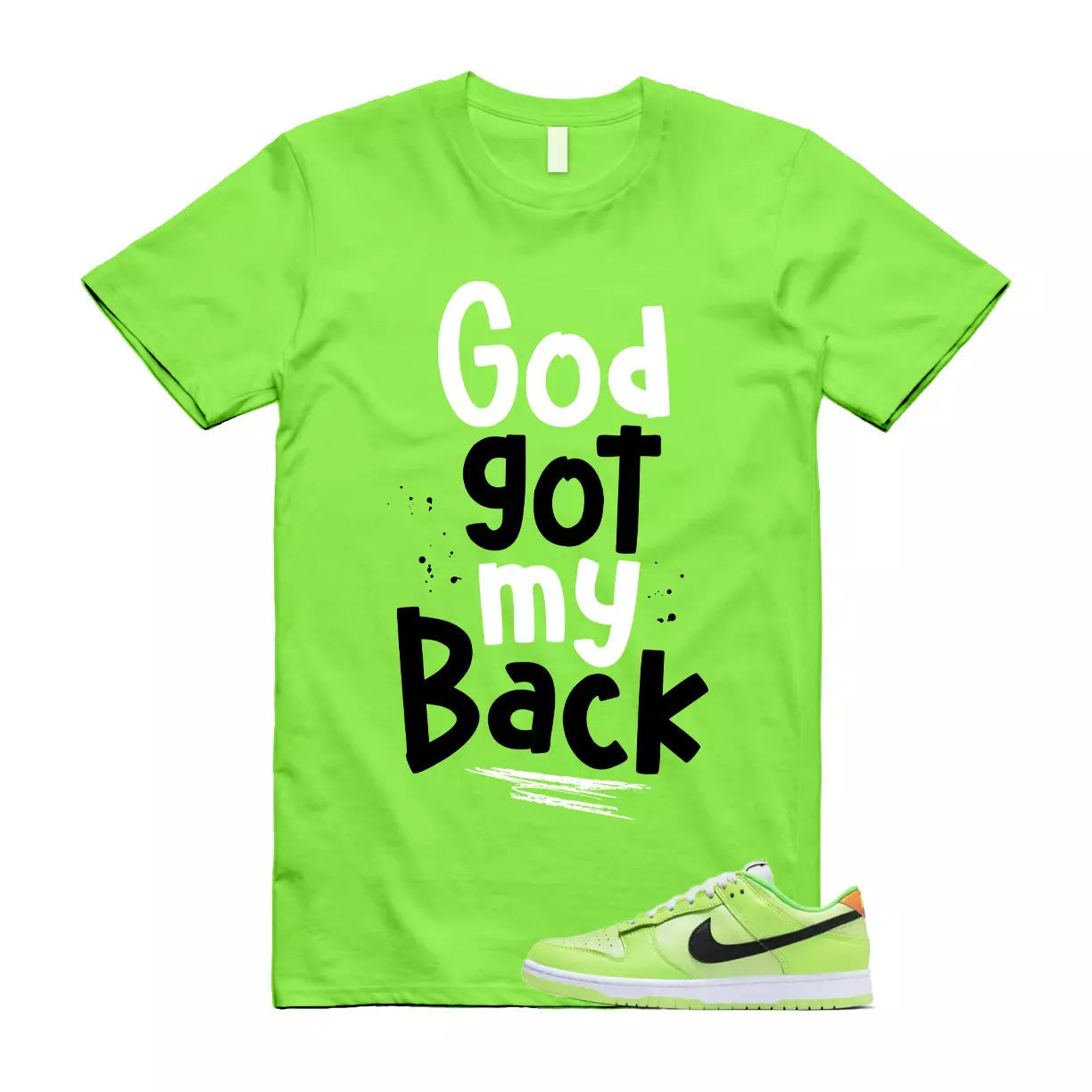 GOD T Shirt to match Dunk Low SE Splash Volt Green Strike Total Orange Black T-Shirt, Sneaker Match Tee