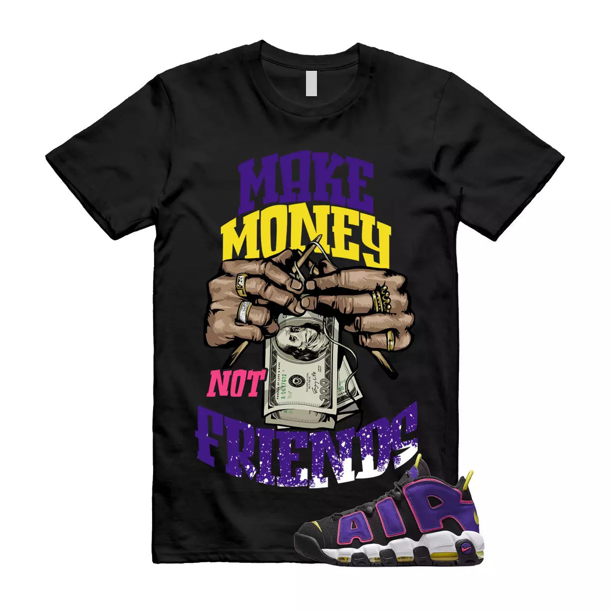 MM T Shirt to match Air More Uptempo Black Court Purple Hyper Pink T-Shirt, Sneaker Match Tee