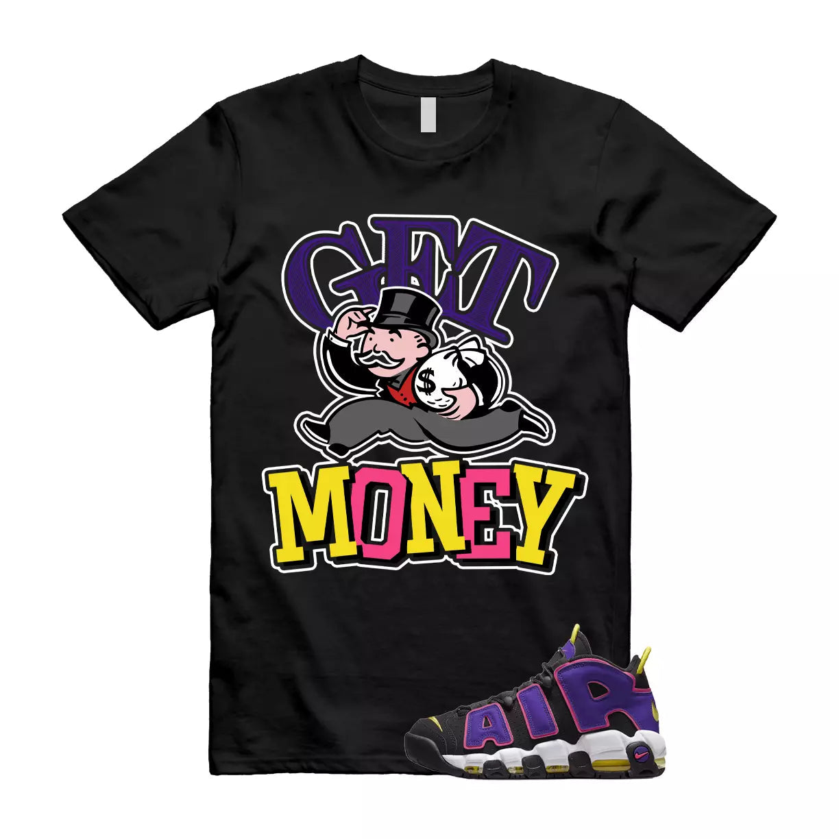 GM T Shirt to match Air More Uptempo Black Court Purple Hyper Pink T-Shirt, Sneaker Match Tee